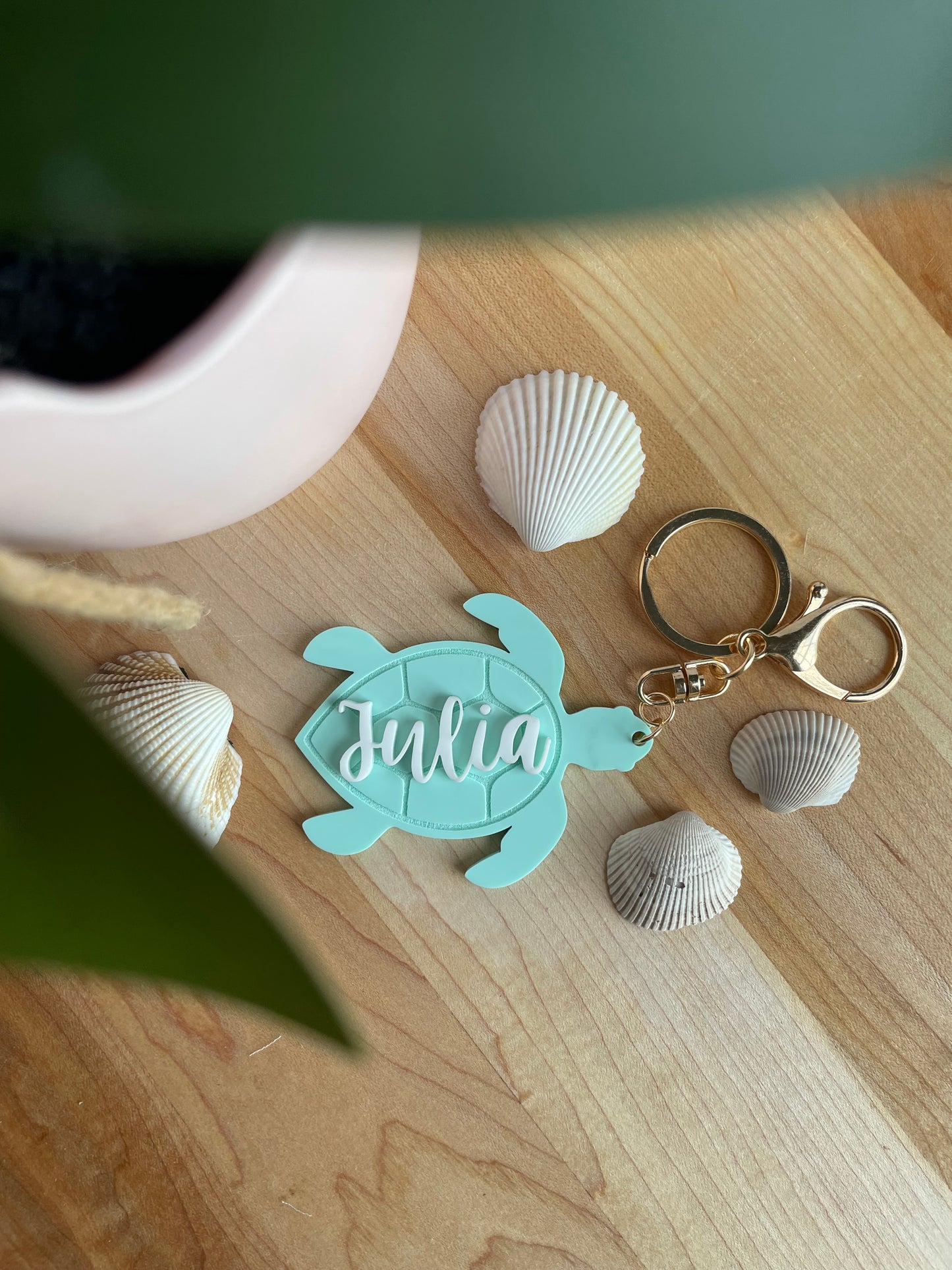 Custom Turtle Keychain with Gold Features