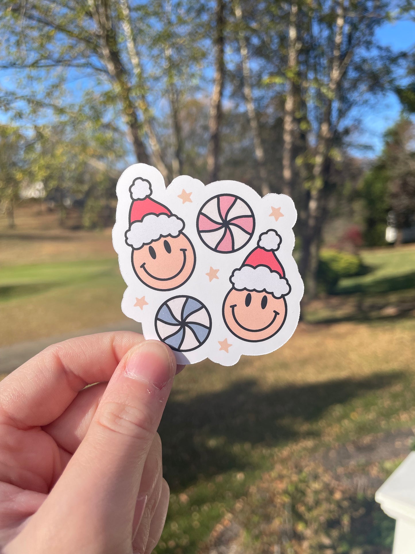 Santa Smiley Faces and Candies Matte Die Cut Sticker