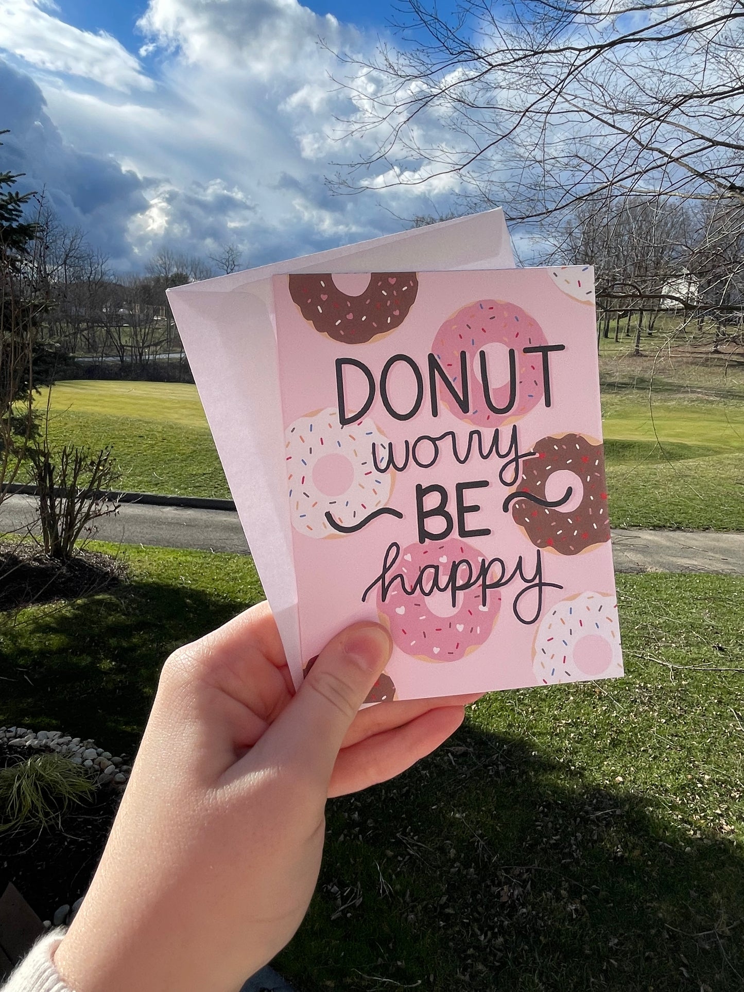 Donut Worry Be Happy Blank Greeting Card with White Envelope