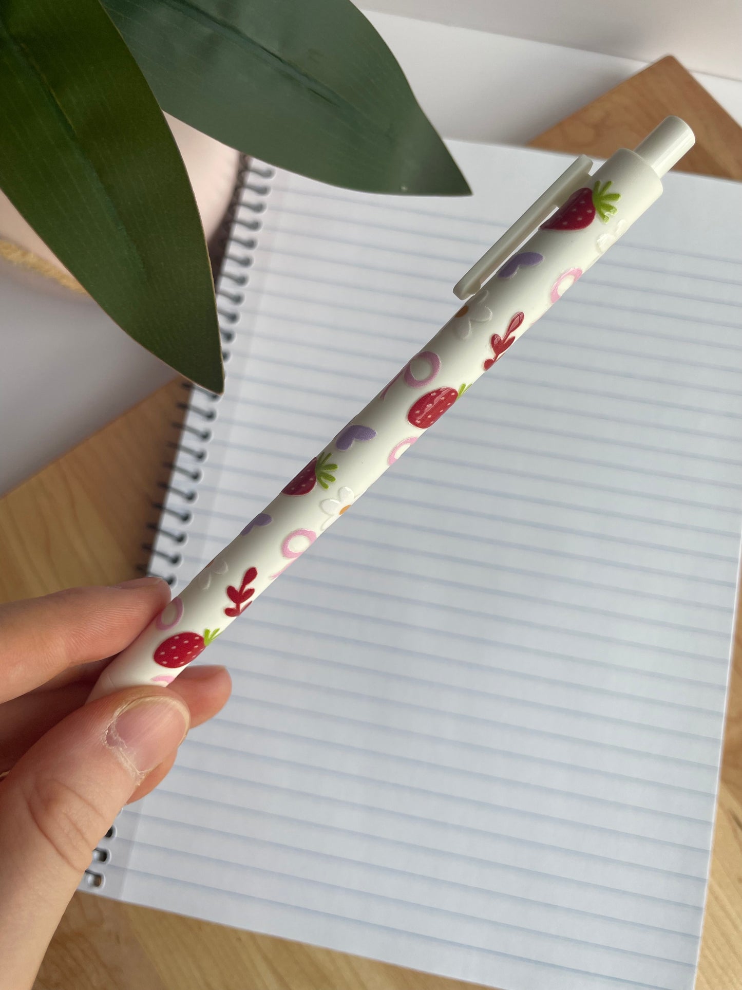 Strawberry and Flower Doodles Black Ballpoint Pen