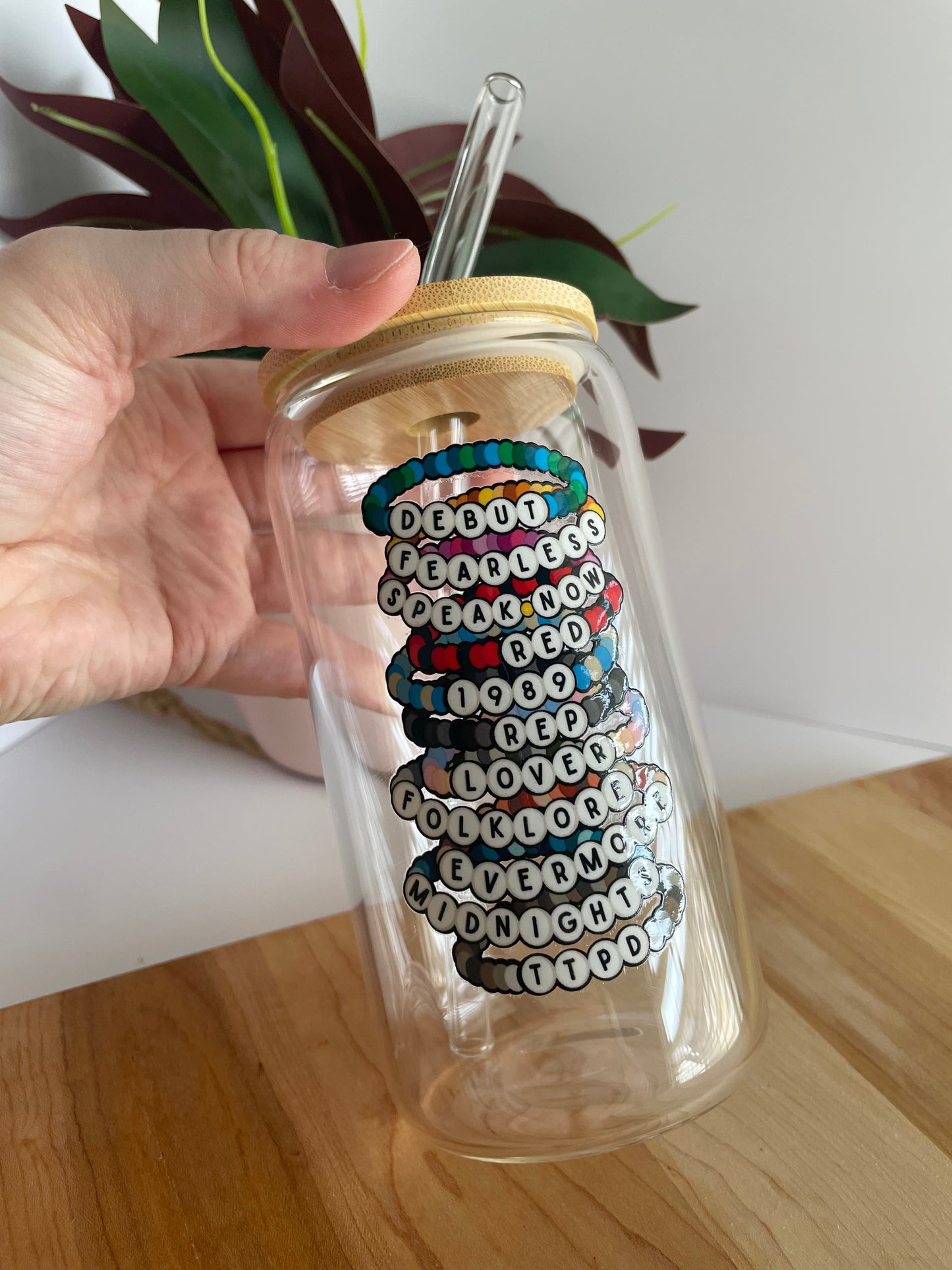 Swiftie Bracelets Glass Cup with Bamboo Lid and Glass Straw