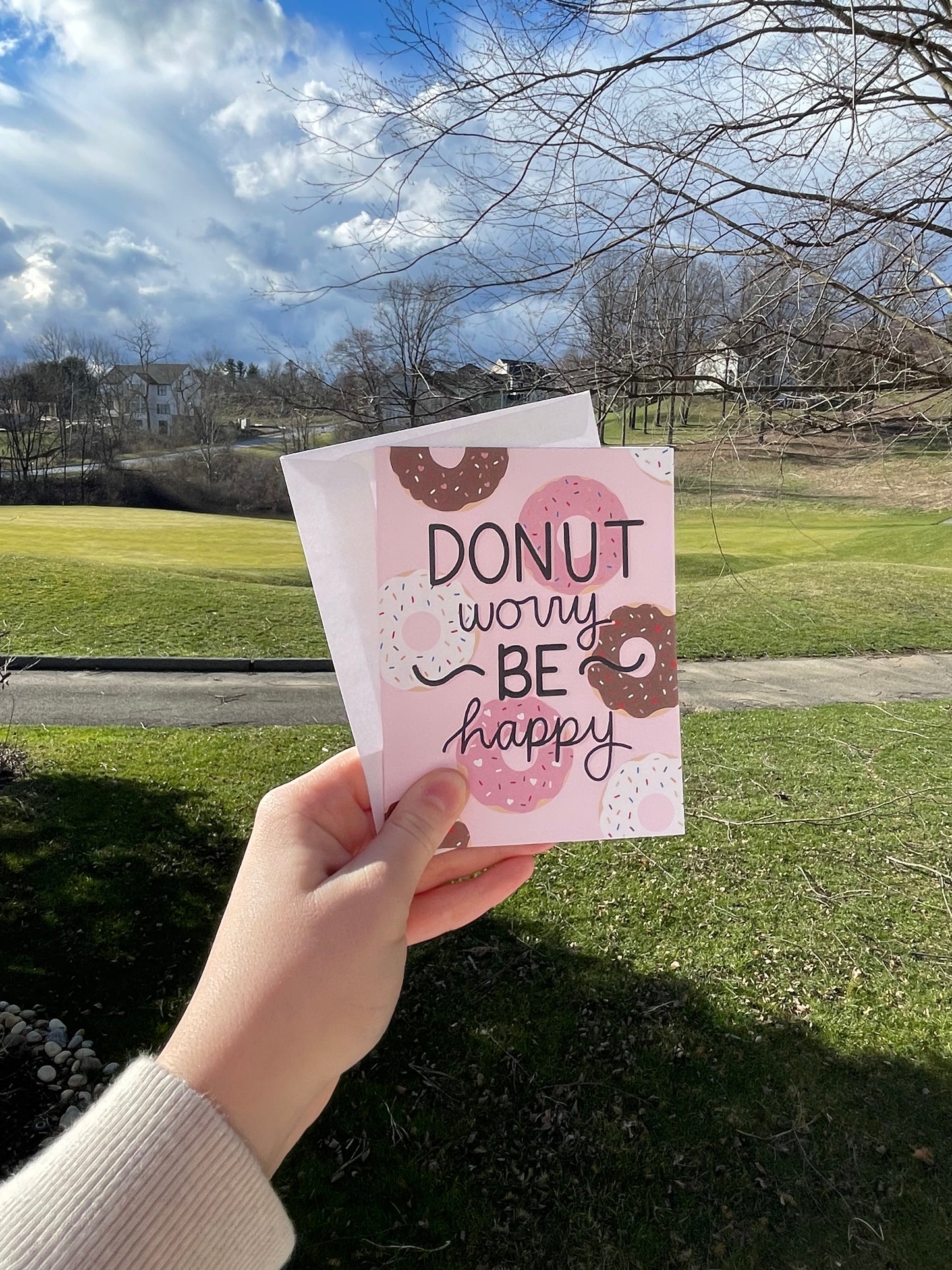 Donut Worry Be Happy Blank Greeting Card with White Envelope
