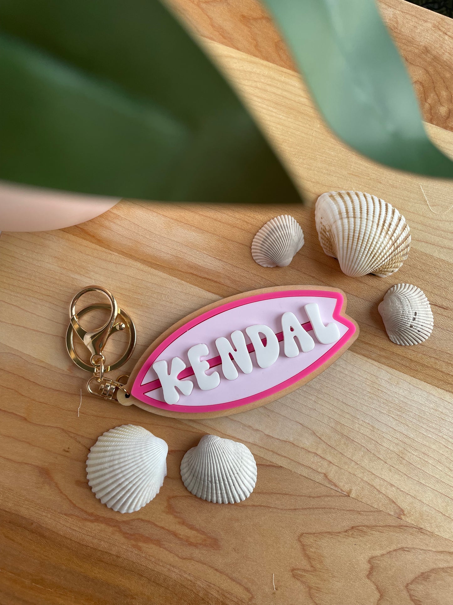 Custom Colorful Surfboard Keychain with Gold Features