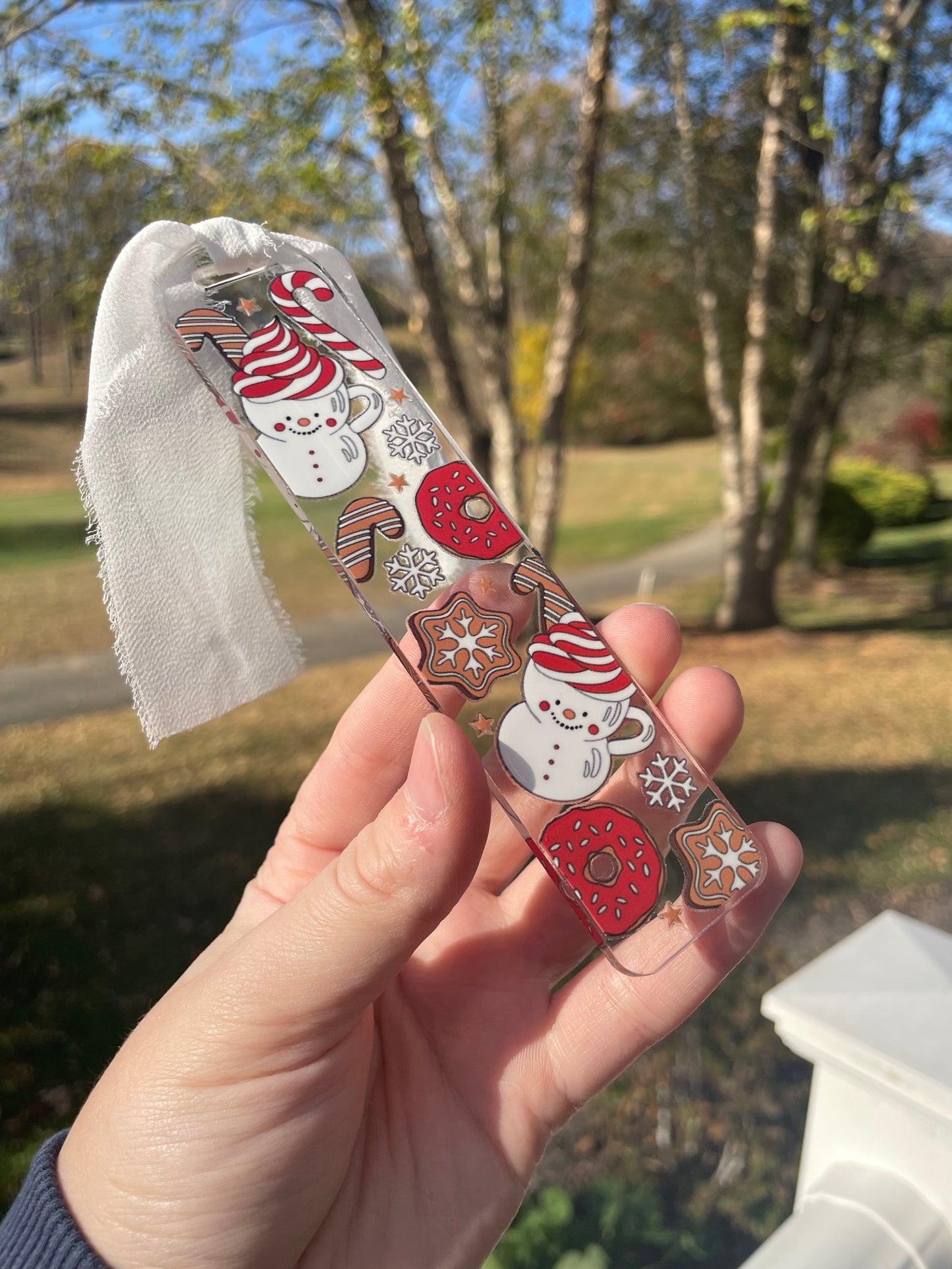 Hot Chocolate and Cookies Clear Acrylic Bookmark with Chiffon Ribbon