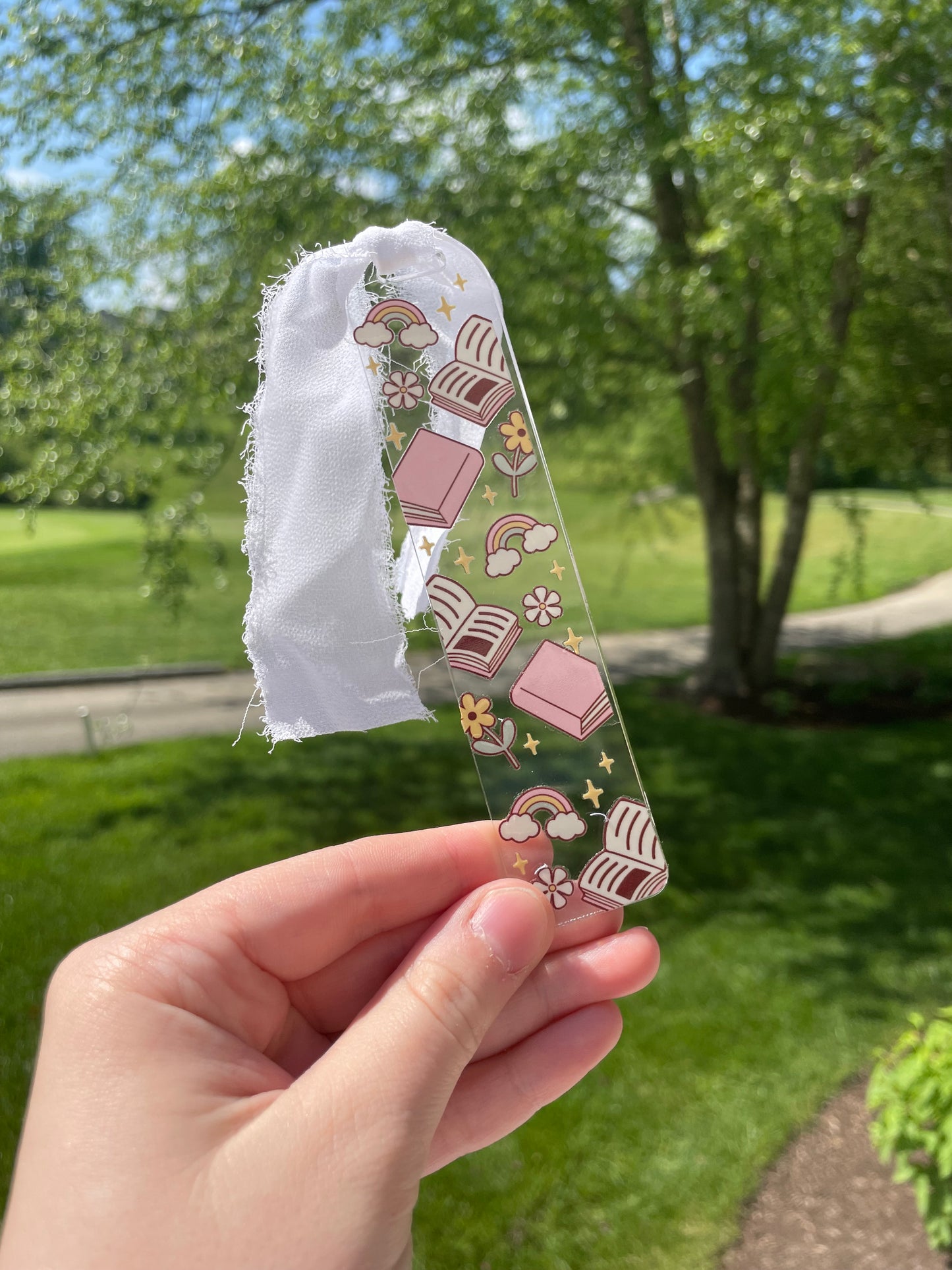 Book Lovers Clear Acrylic Bookmark with Chiffon Ribbon