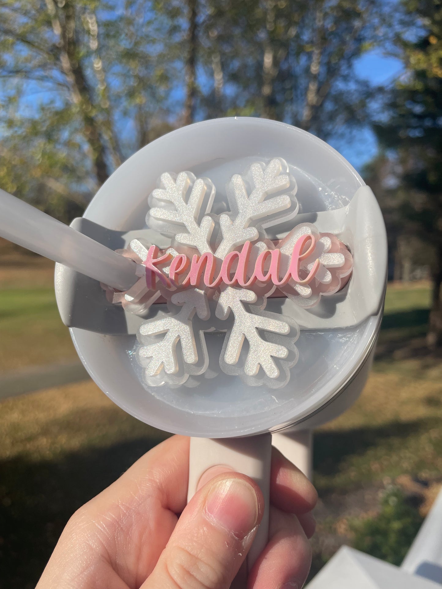 Sparkling Snowflake Custom Name 30 and 40 ounce Stanley Topper for Waterbottles