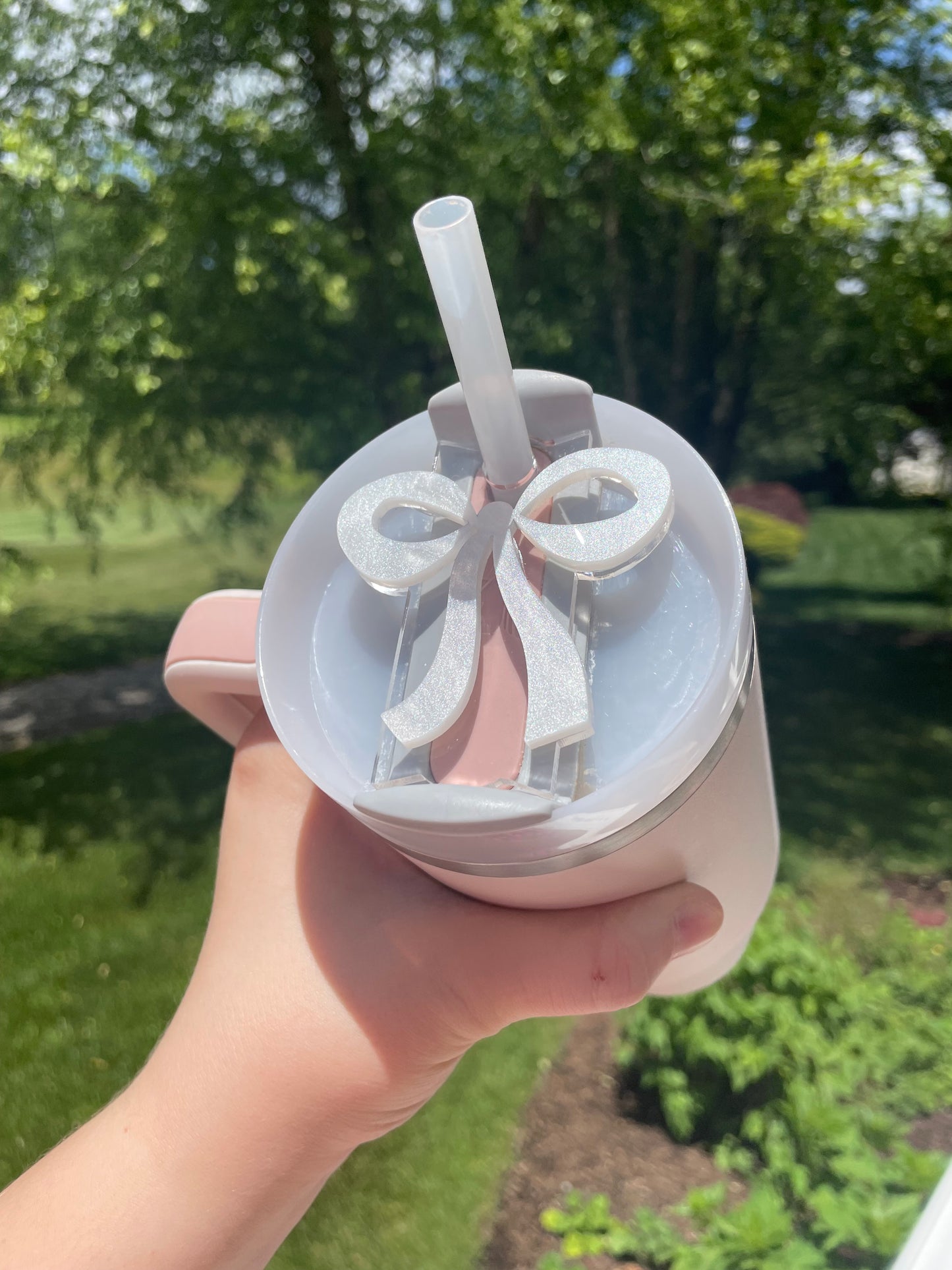 Pearlescent White Pretty Bow 30 and 40 ounce Stanley Topper for Waterbottles
