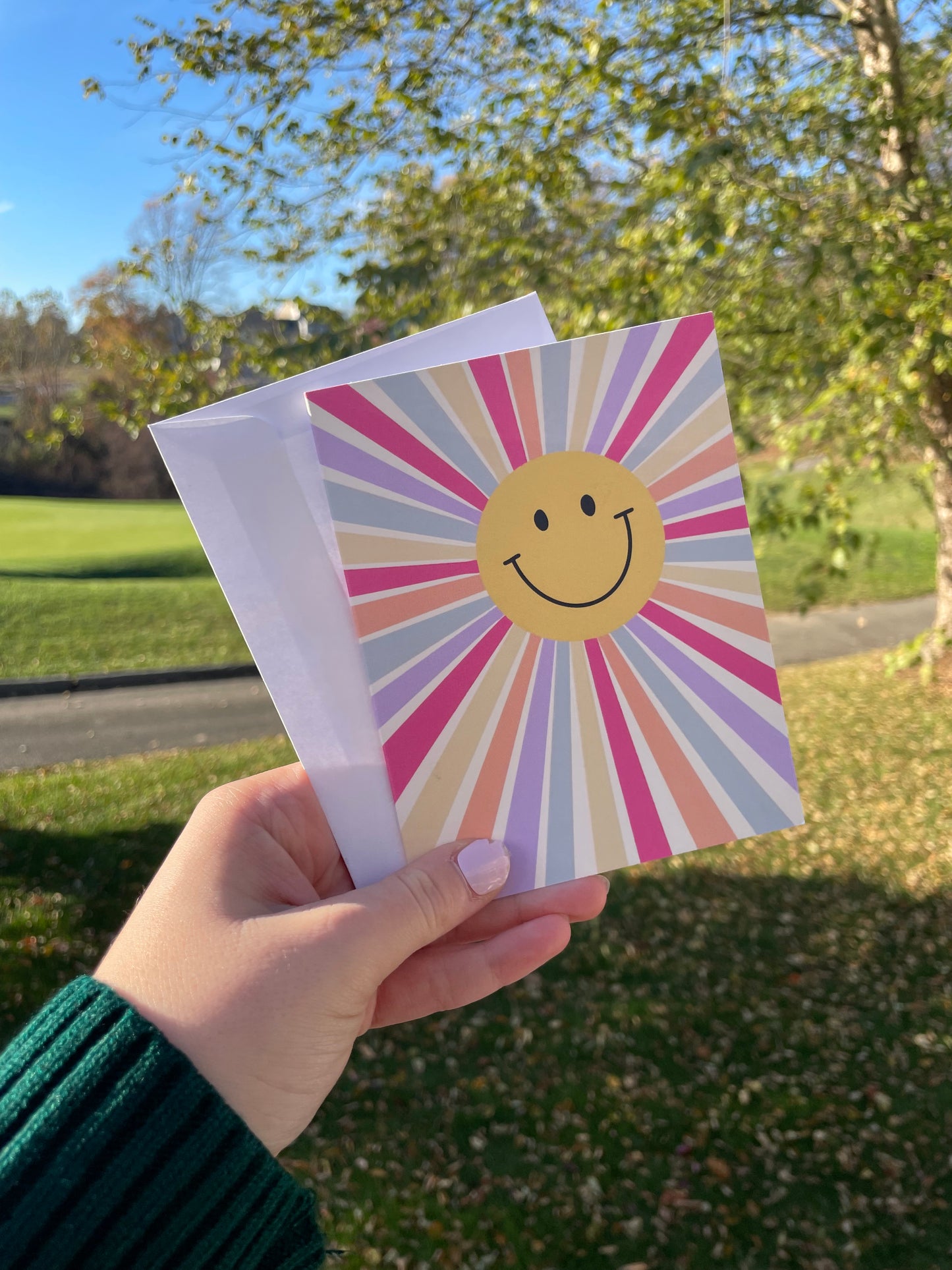 Rainbow Smiley Blank Greeting Card with White Envelope