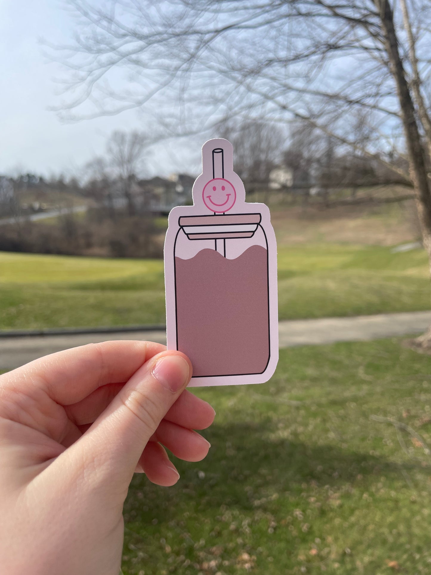 Smiley Iced Coffee Girly Matte Die Cut Sticker