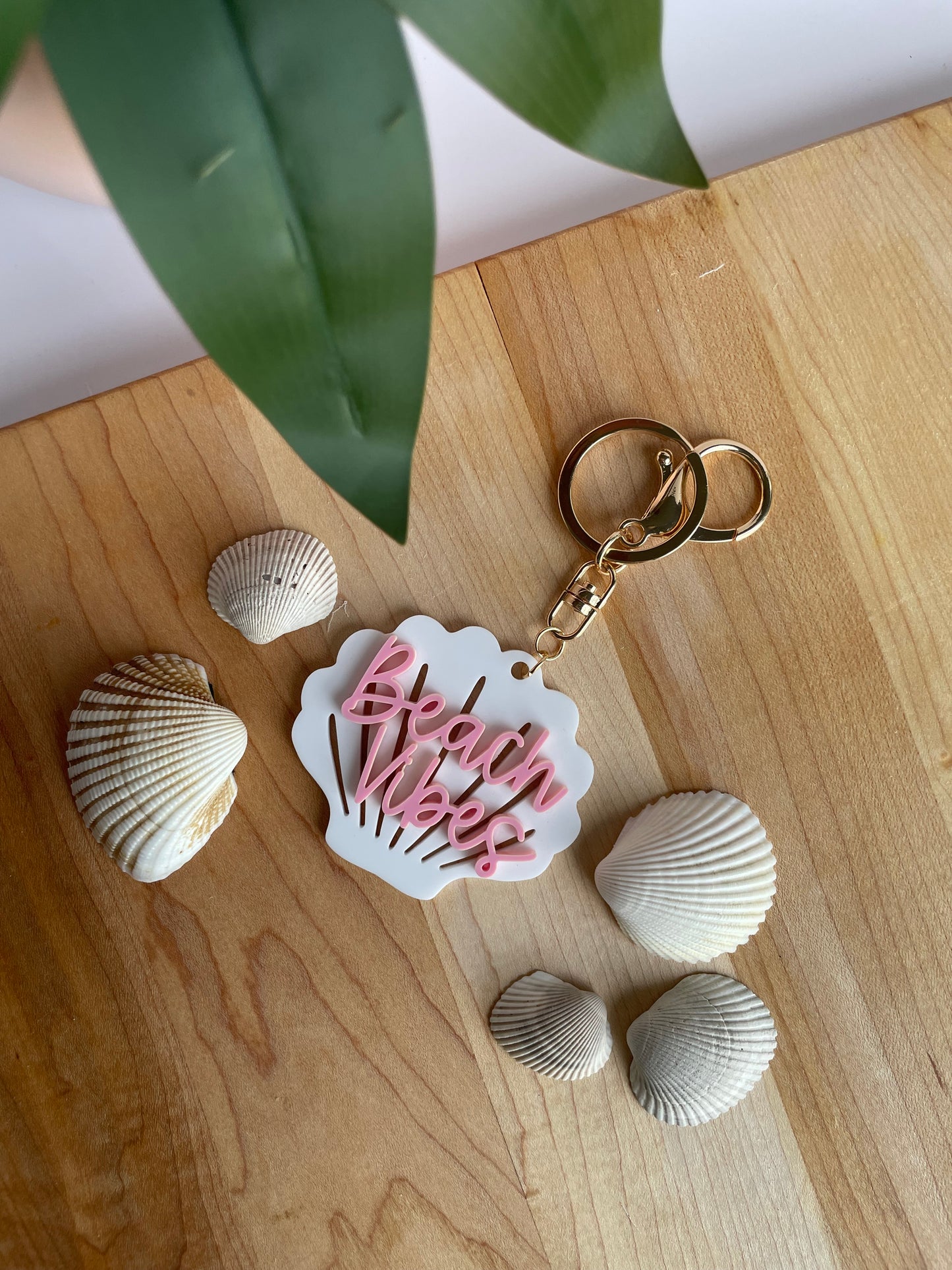 Beach Vibes Seashell Acrylic Keychain with Gold Features