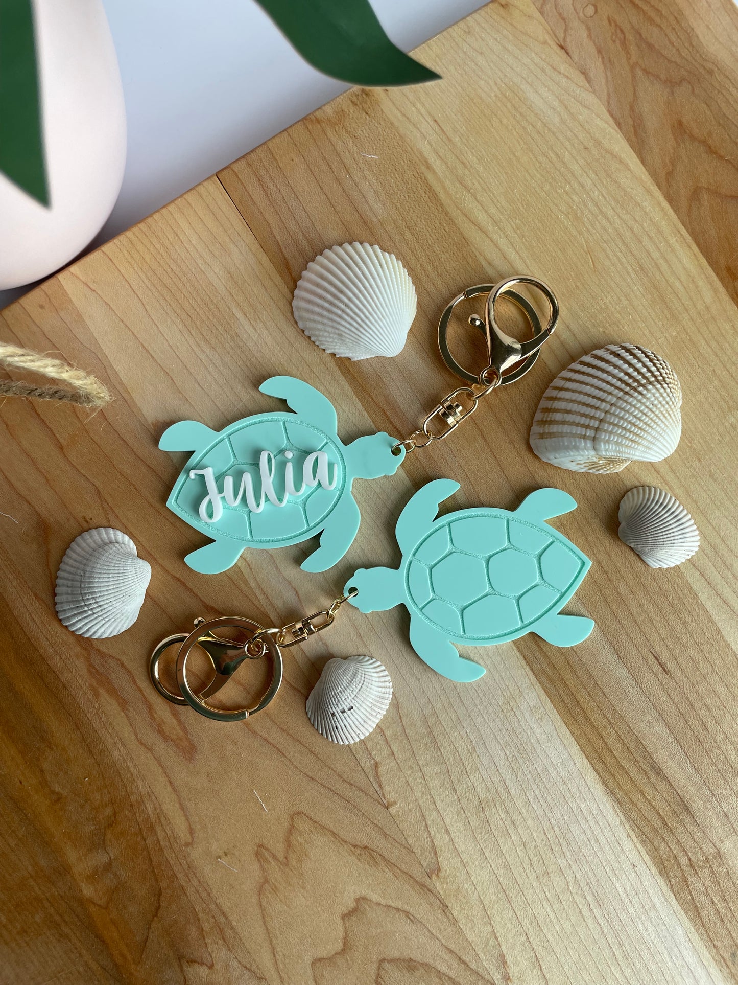 Custom Turtle Keychain with Gold Features