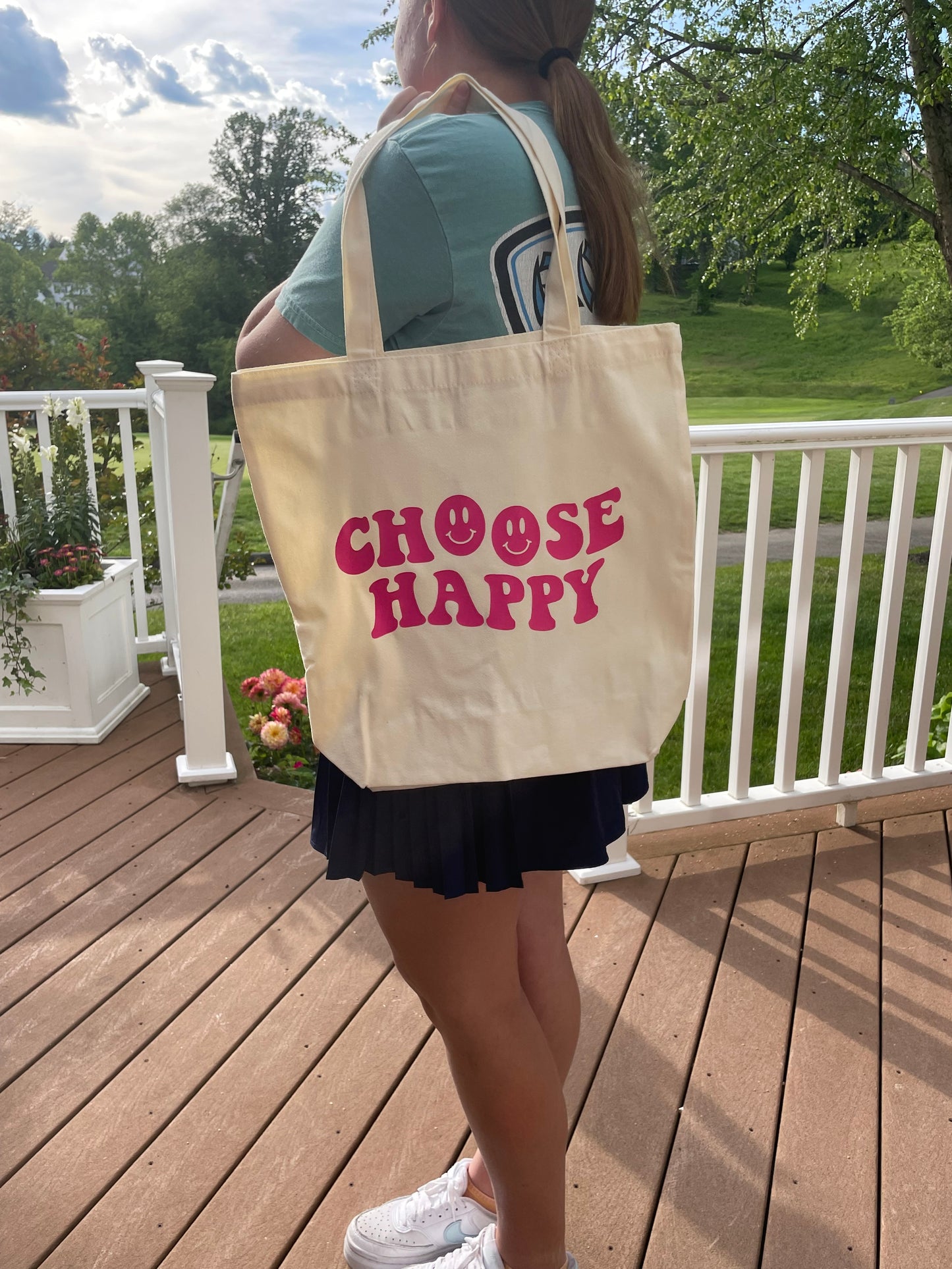 Hot Pink Choose Happy Canvas Tote Bag