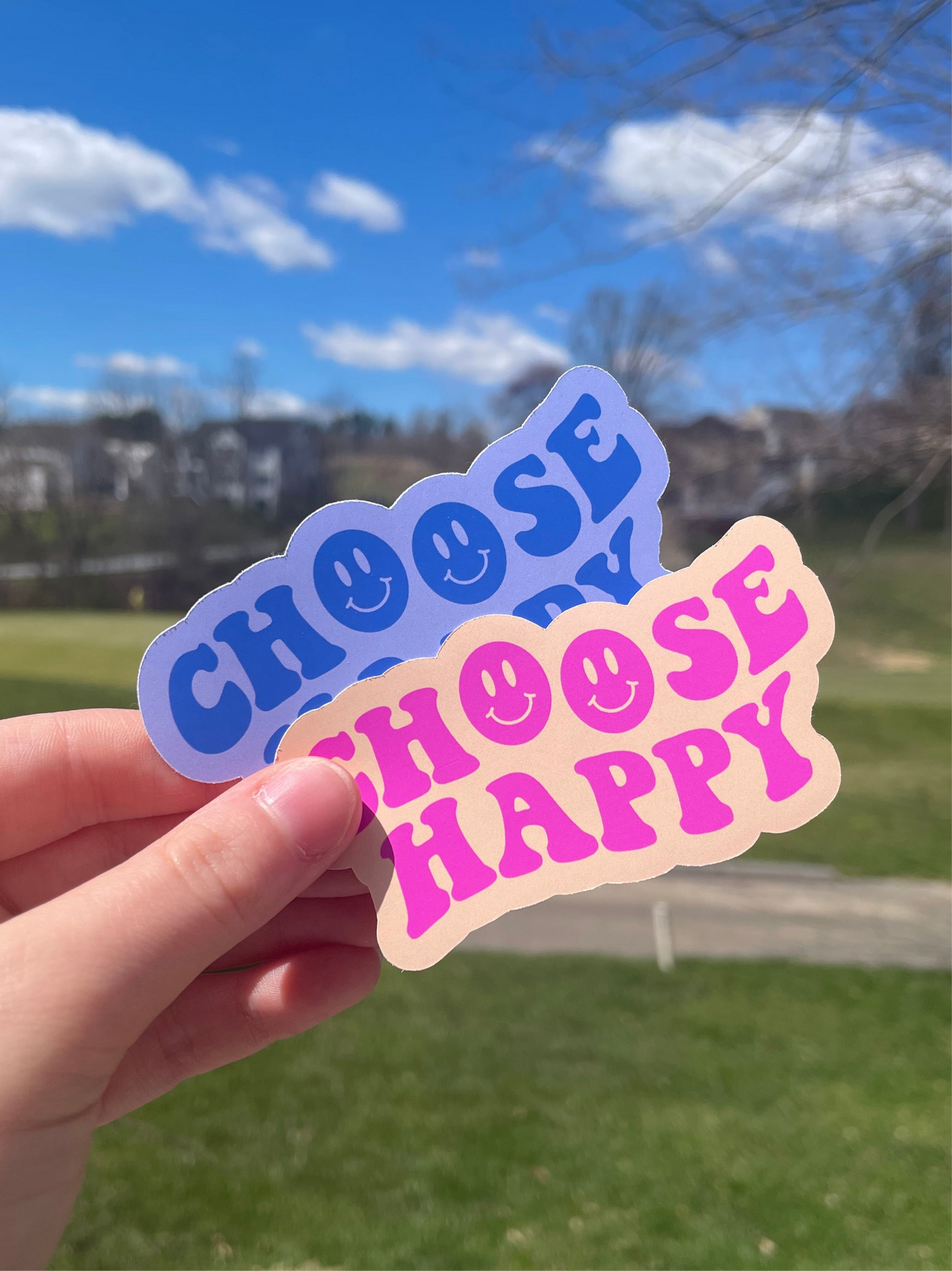Choose Happy Pink or Blue Die Cut Matte Sticker