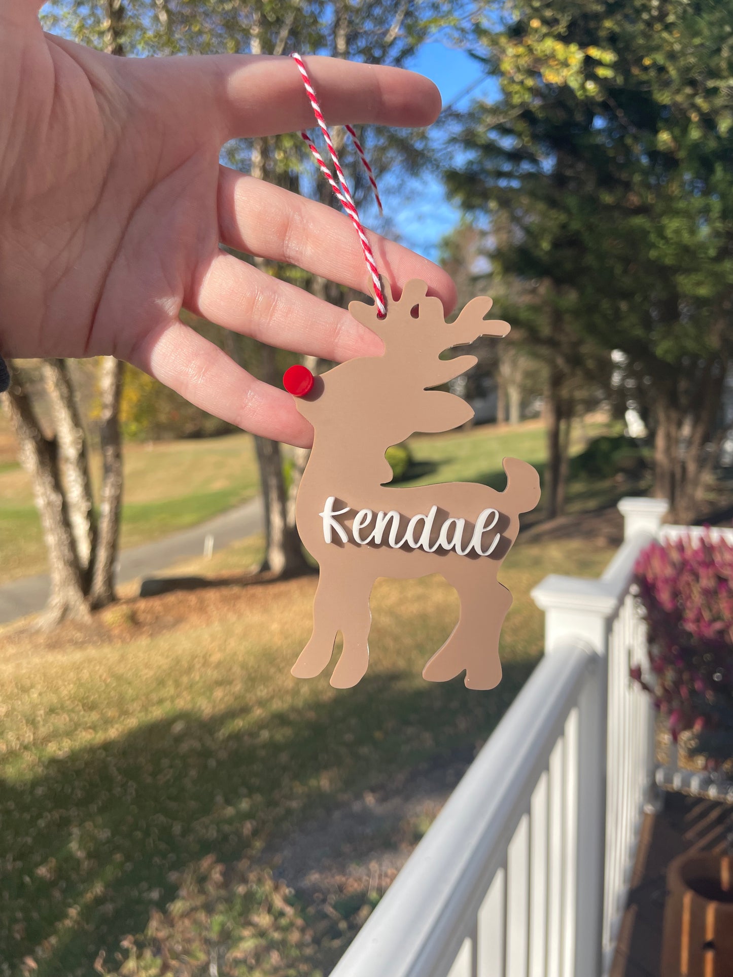 Custom Reindeer Gift Tag with Red and White Twine