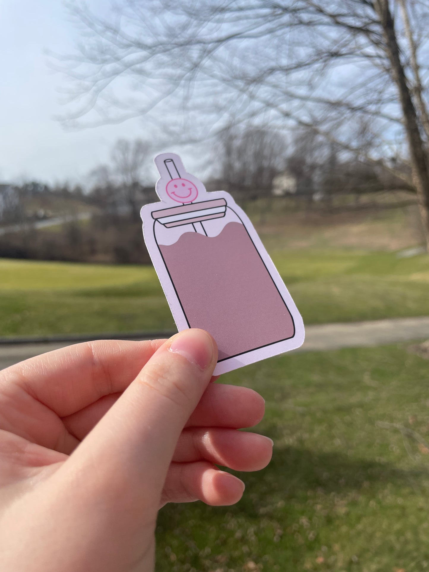 Smiley Iced Coffee Girly Matte Die Cut Sticker