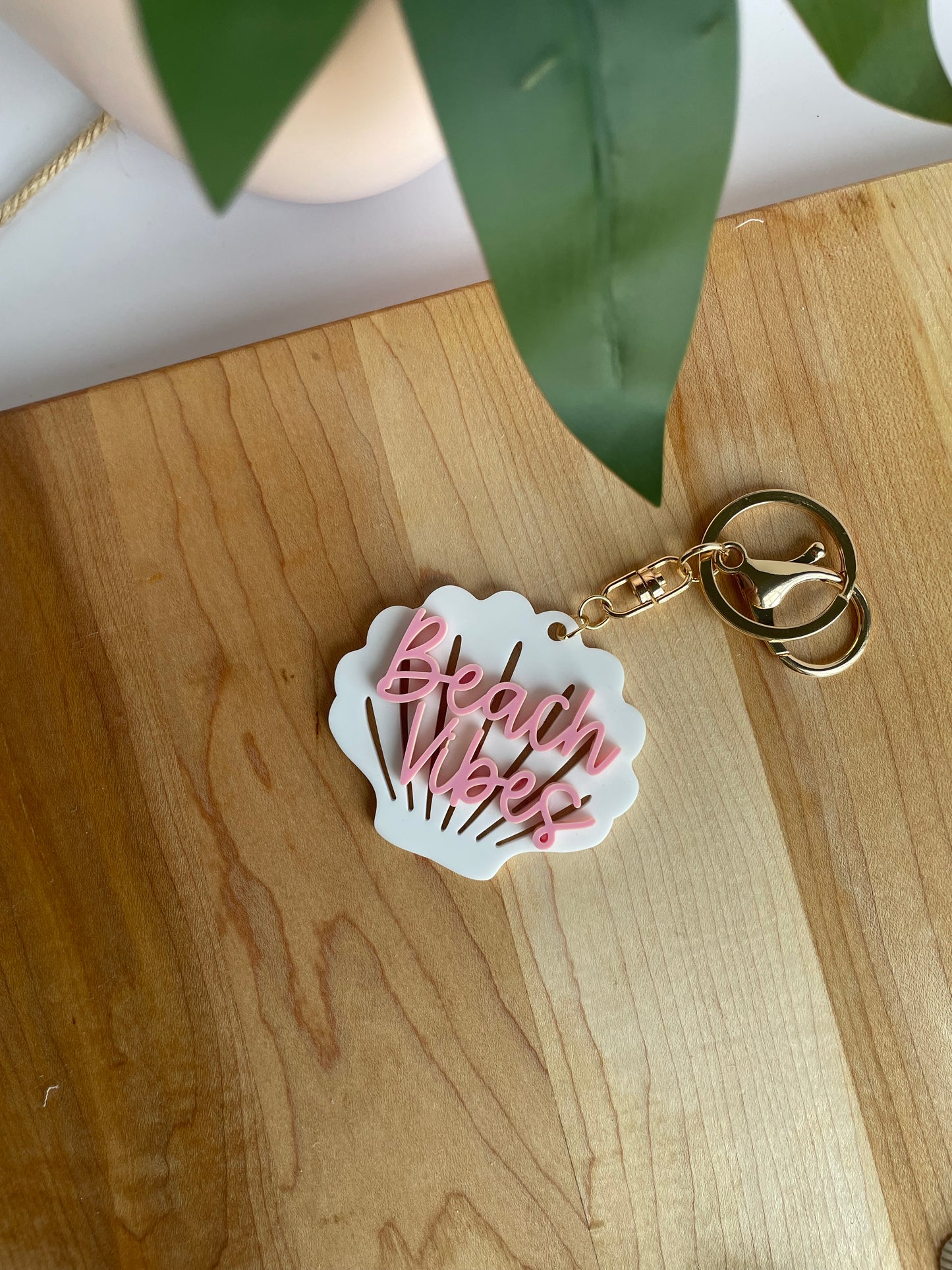 Beach Vibes Seashell Acrylic Keychain with Gold Features