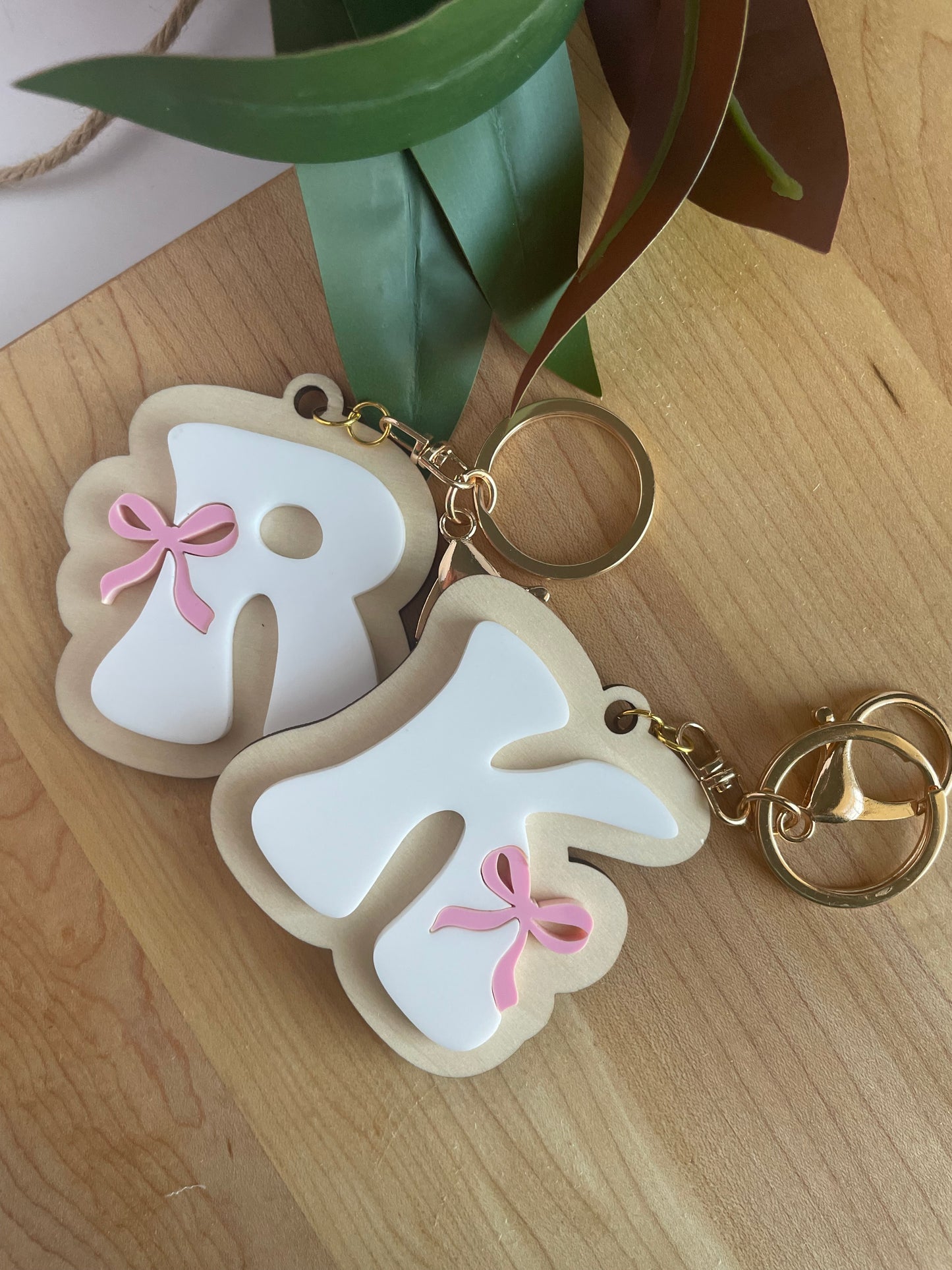 Custom Letter Bow Keychain with Gold Features