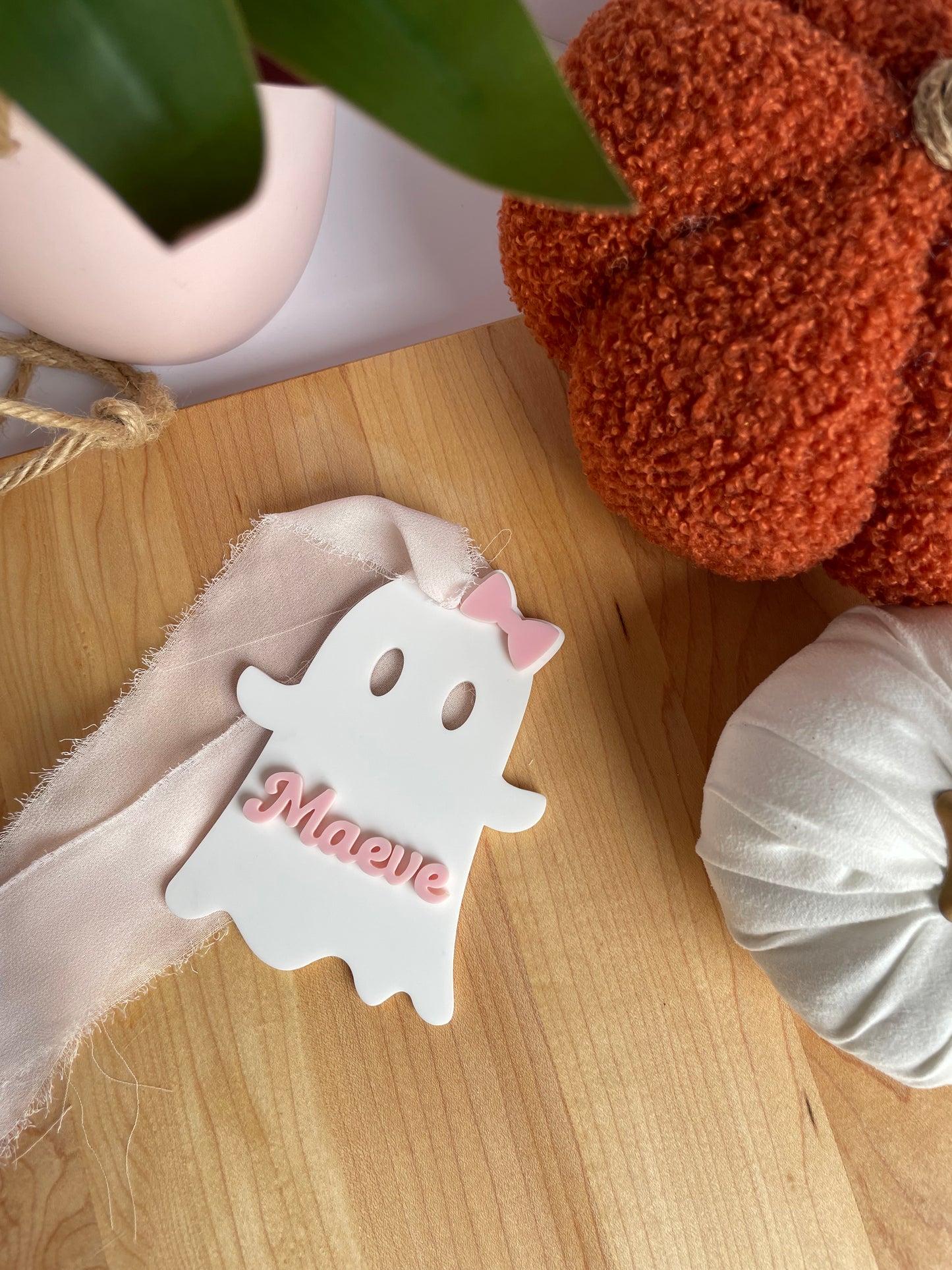 Cute Ghostie with a Bow Acrylic Gift Tag
