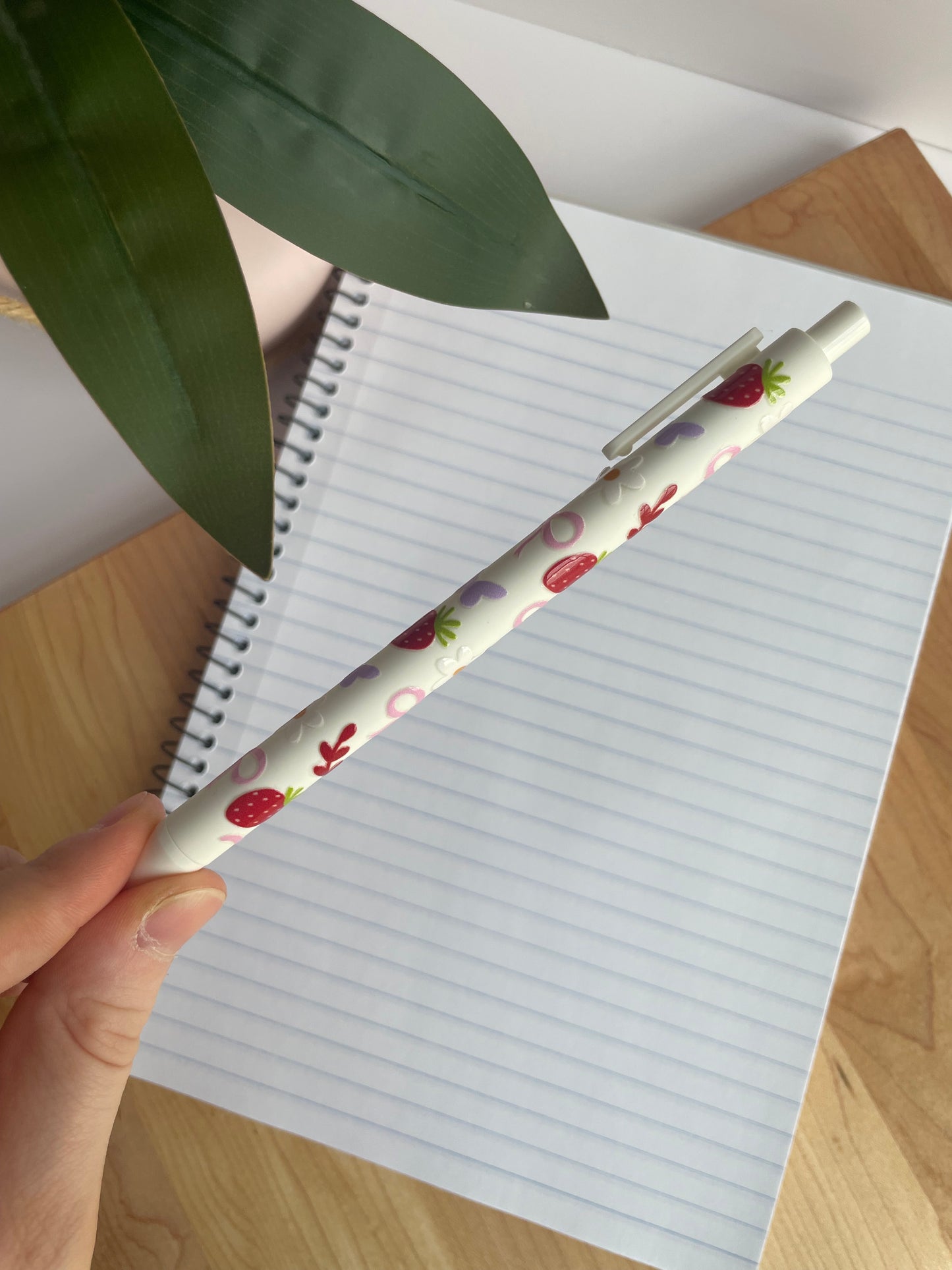 Strawberry and Flower Doodles Black Ballpoint Pen