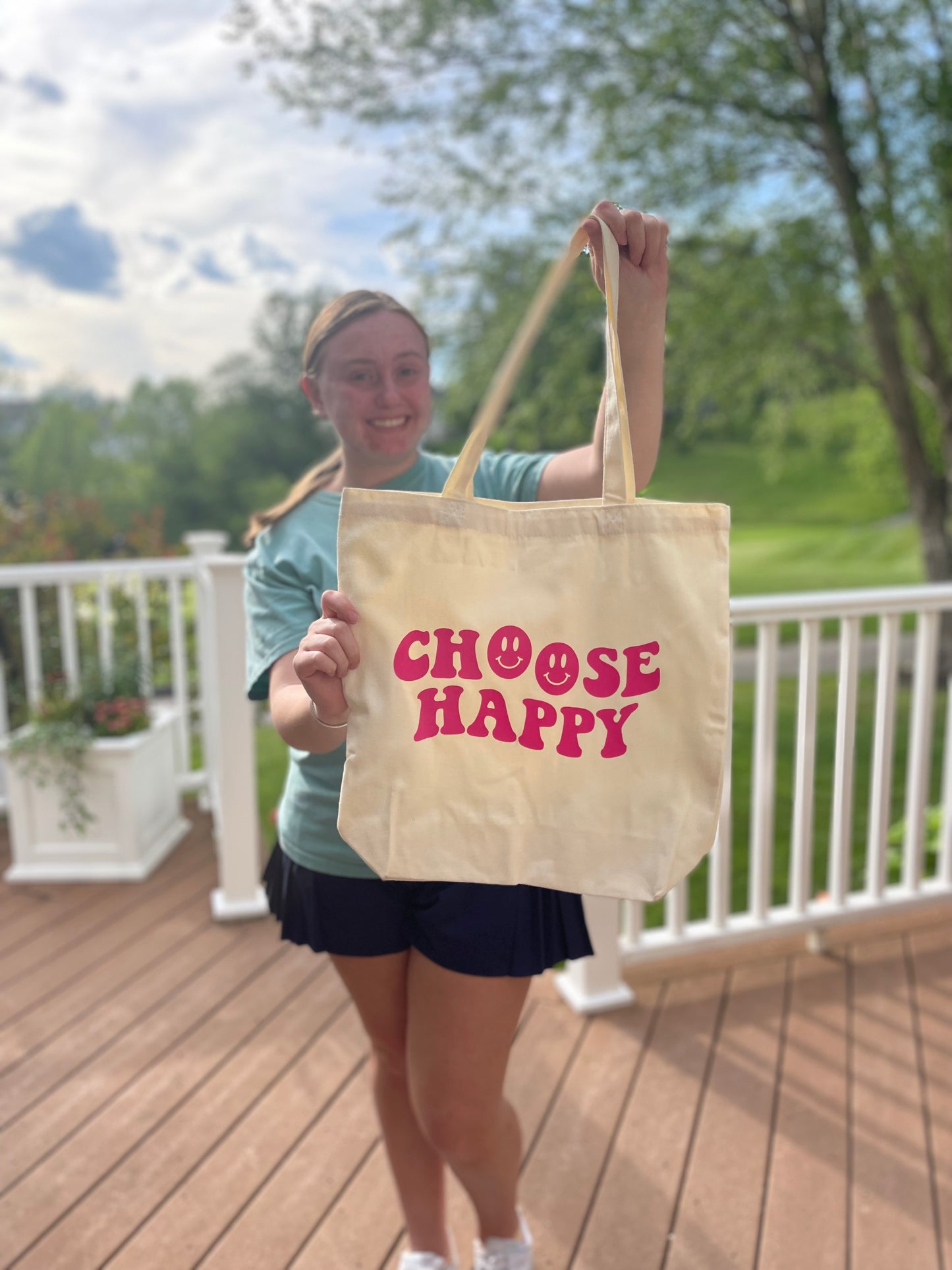 Hot Pink Choose Happy Canvas Tote Bag