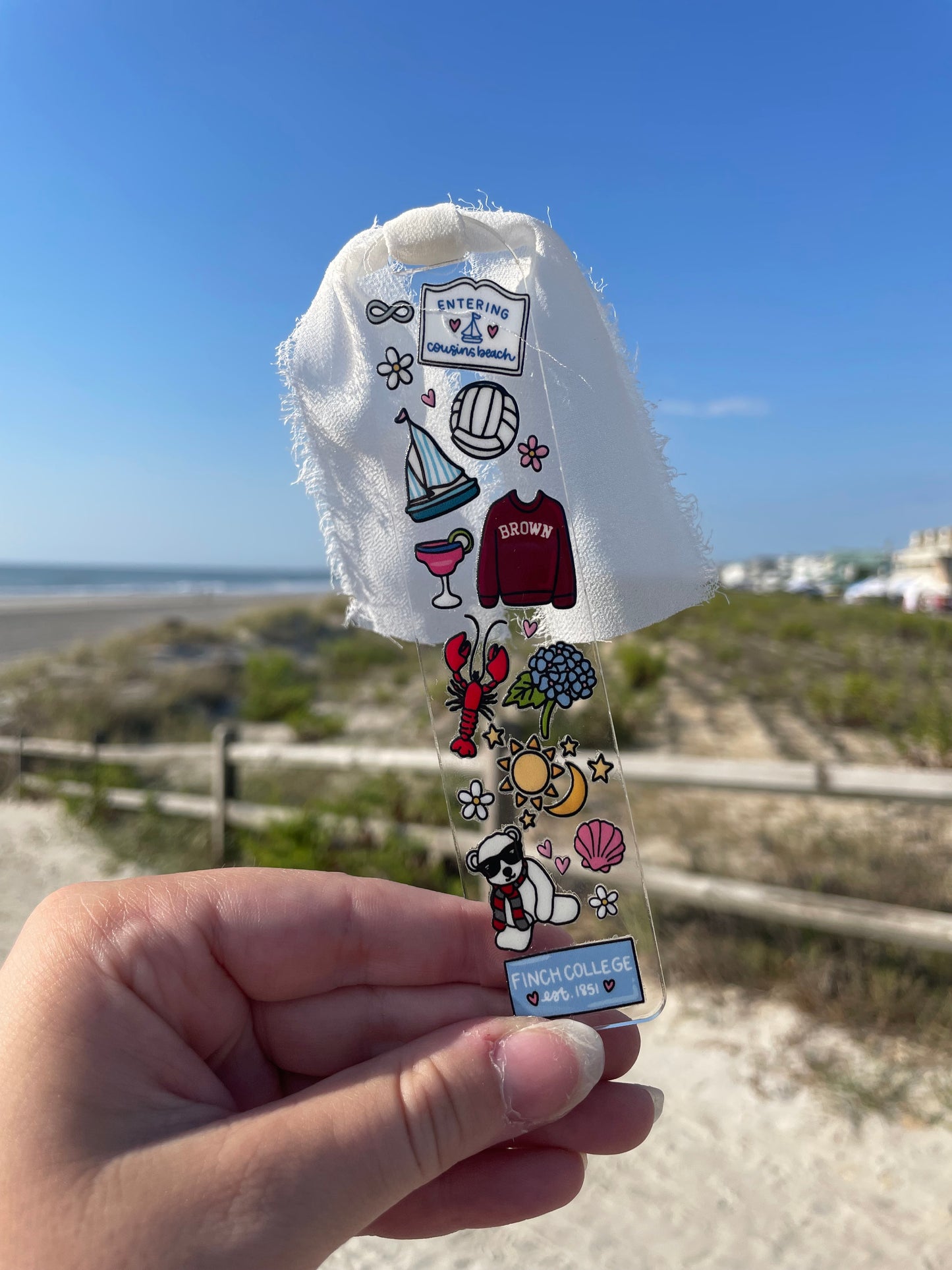 Cousins Beach Clear Acrylic Bookmark with Chiffon Ribbon