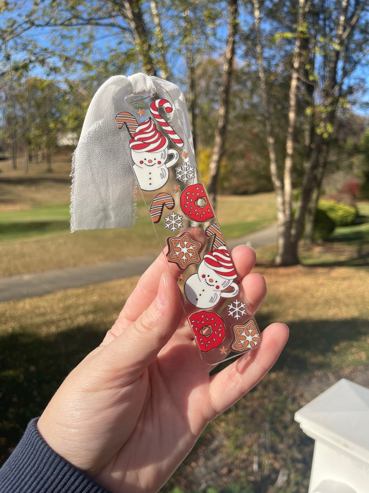 Hot Chocolate and Cookies Clear Acrylic Bookmark with Chiffon Ribbon