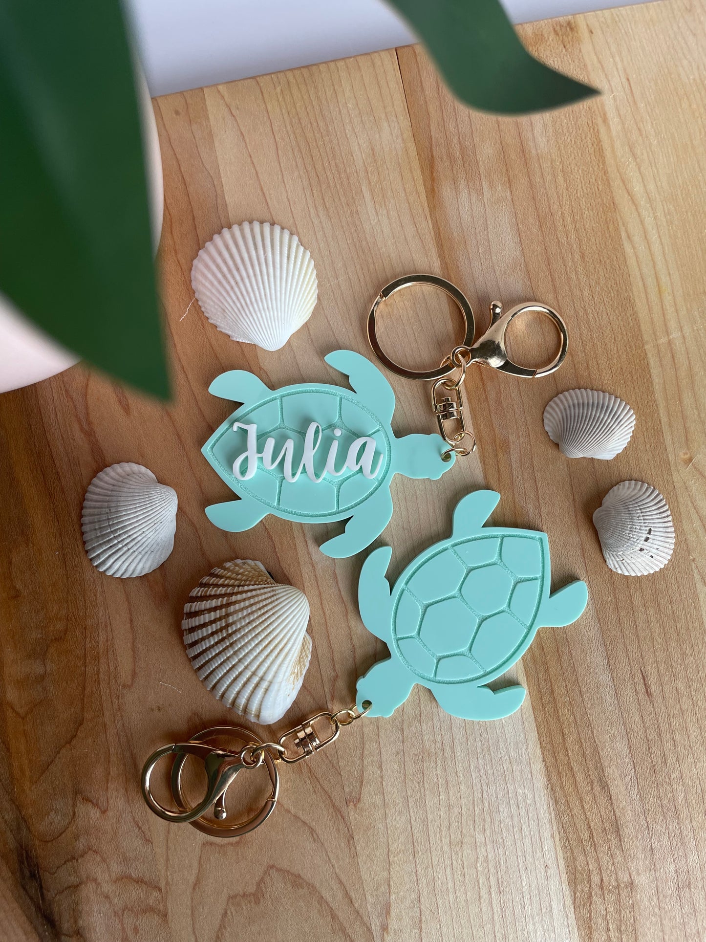 Custom Turtle Keychain with Gold Features