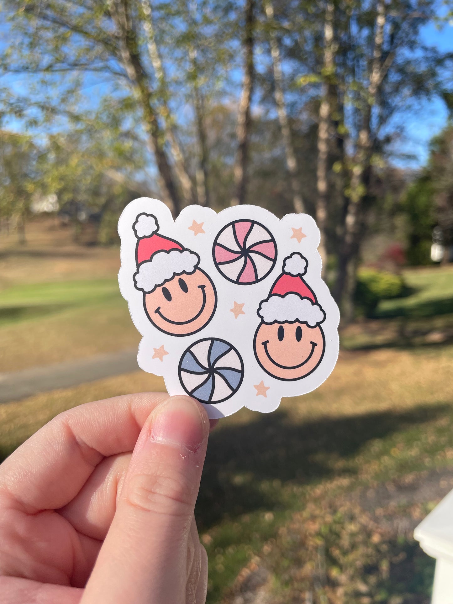 Santa Smiley Faces and Candies Matte Die Cut Sticker