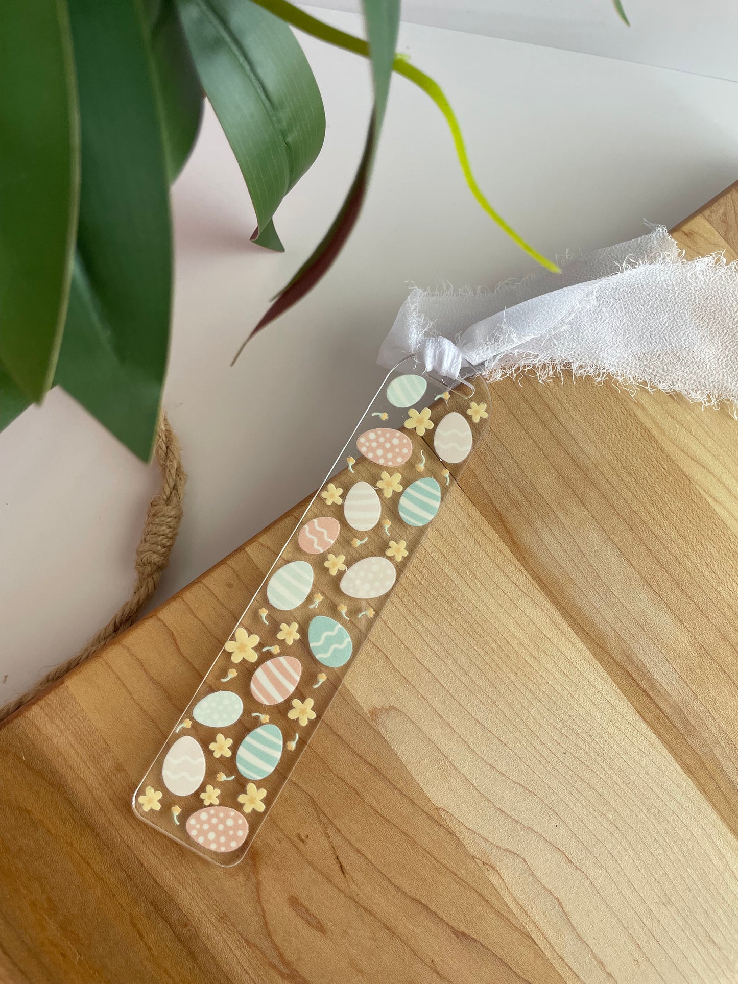 Pastel Easter Eggs Clear Acrylic Bookmark with Chiffon Ribbon
