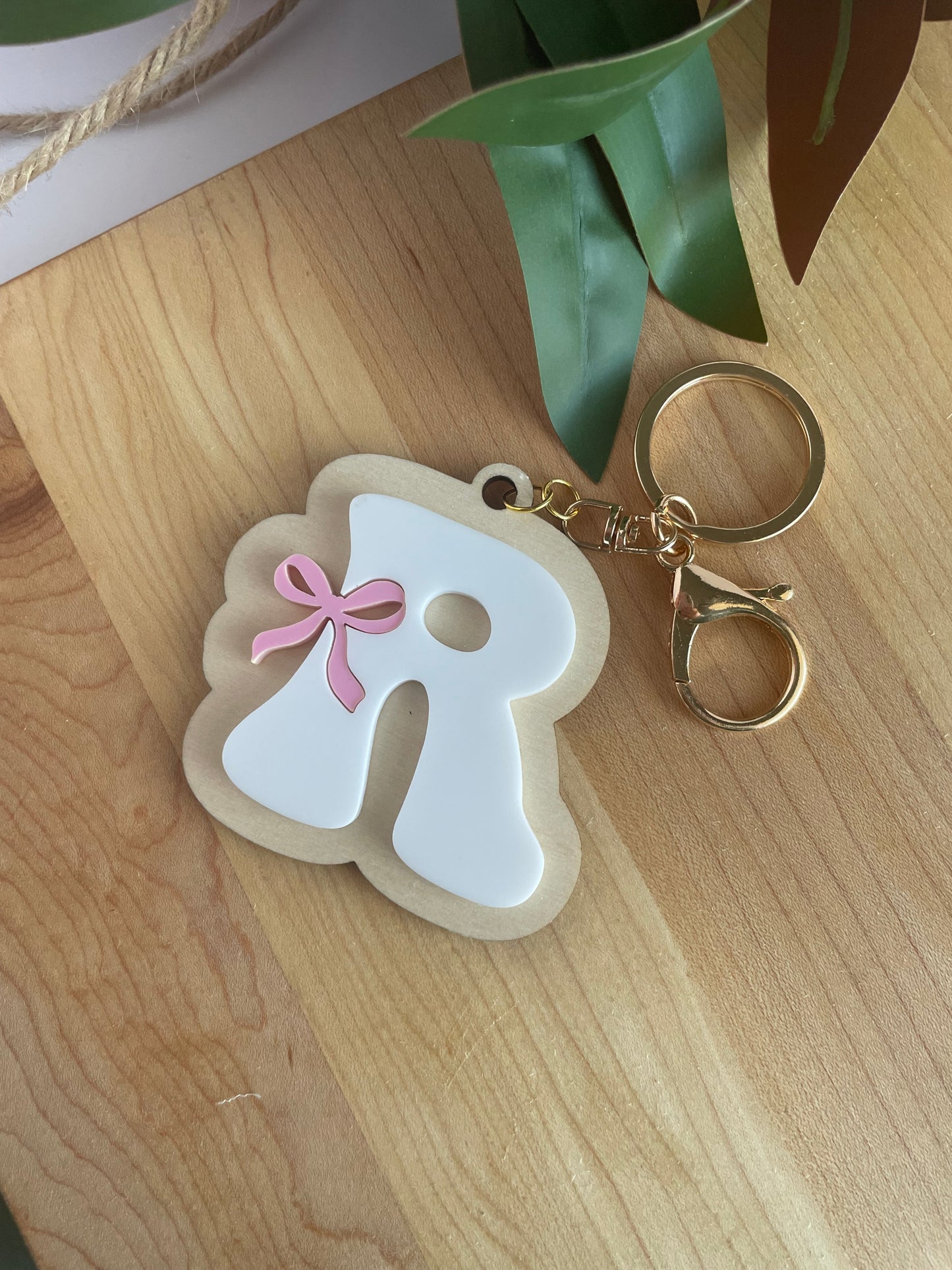 Custom Letter Bow Keychain with Gold Features