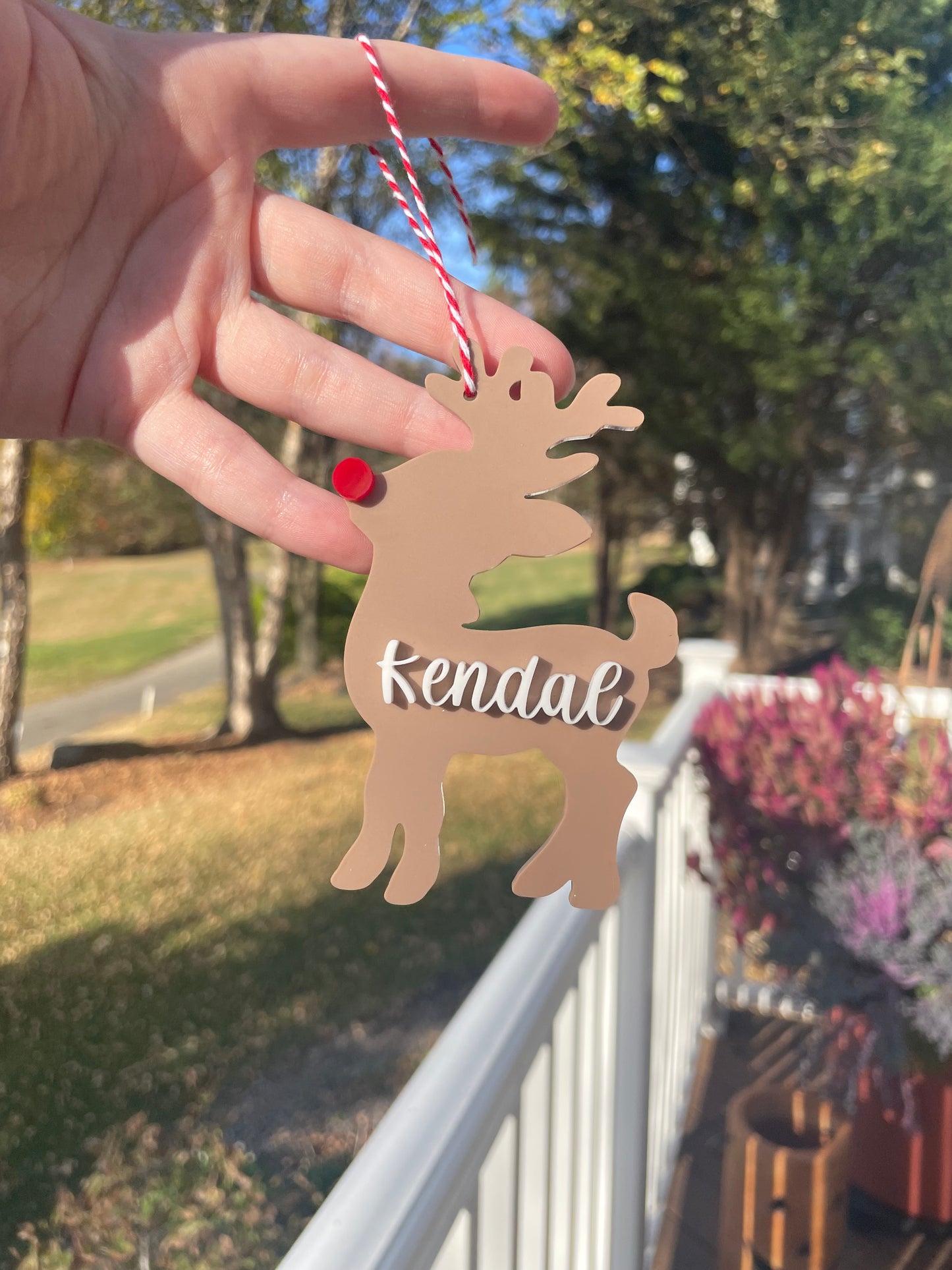 Custom Reindeer Gift Tag with Red and White Twine