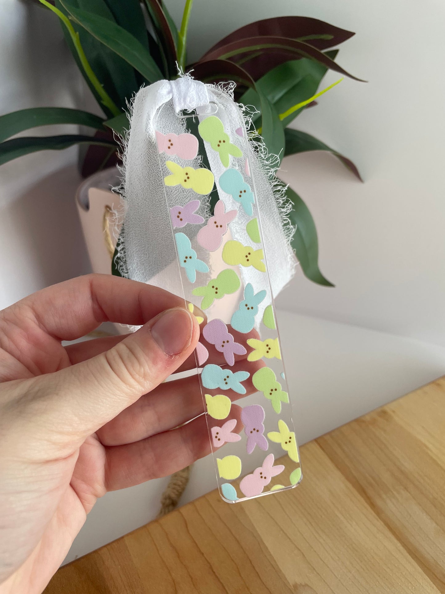 Easter Peeps Clear Acrylic Bookmark with Chiffon Ribbon