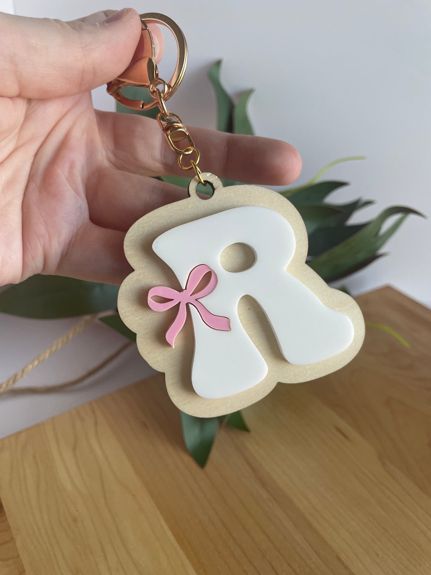 Custom Letter Bow Keychain with Gold Features