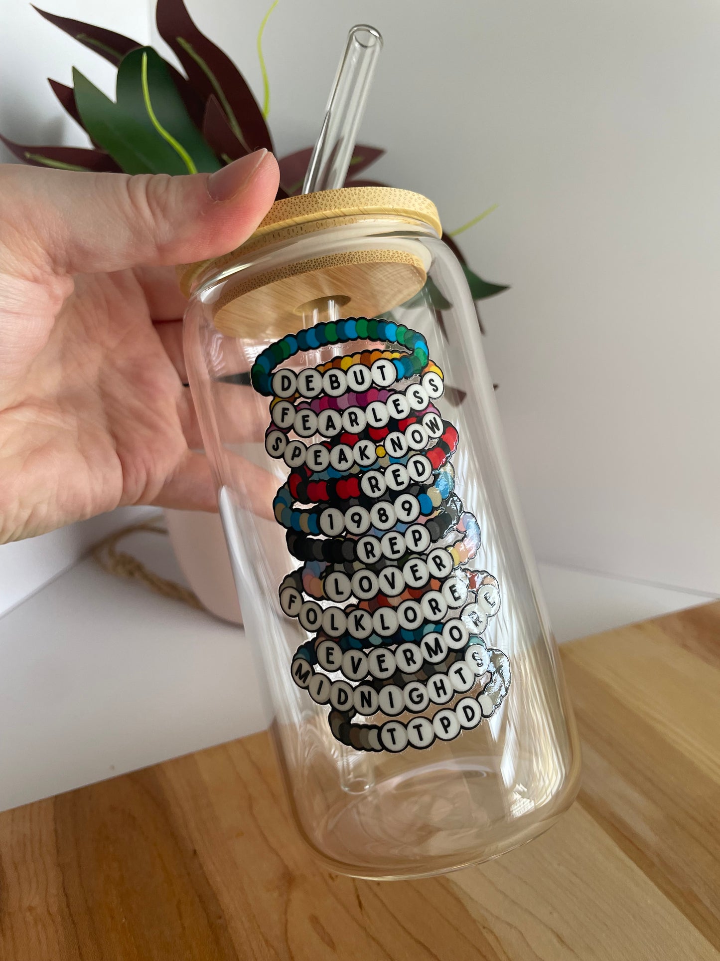 Swiftie Bracelets Glass Cup with Bamboo Lid and Glass Straw