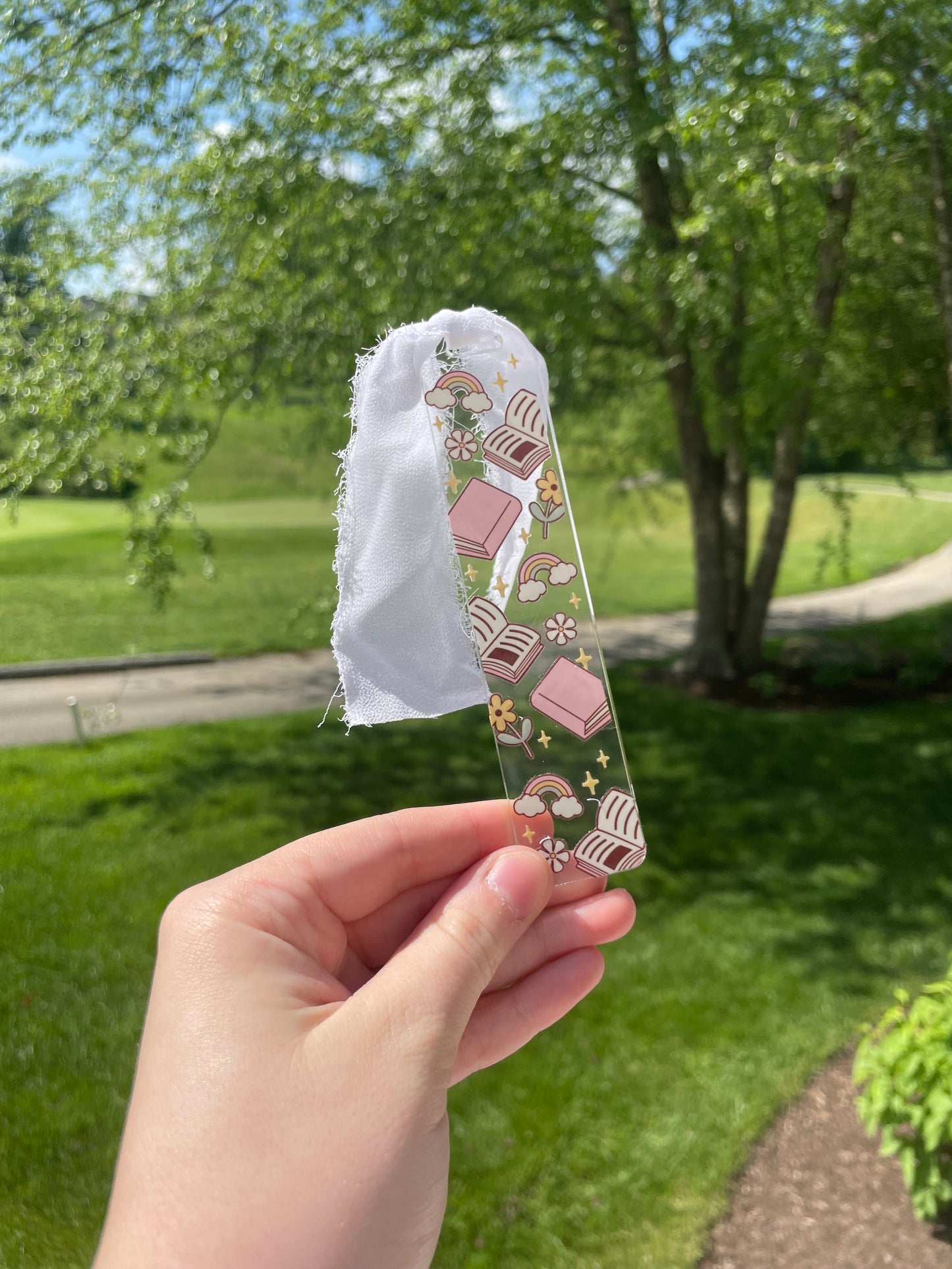 Book Lovers Clear Acrylic Bookmark with Chiffon Ribbon