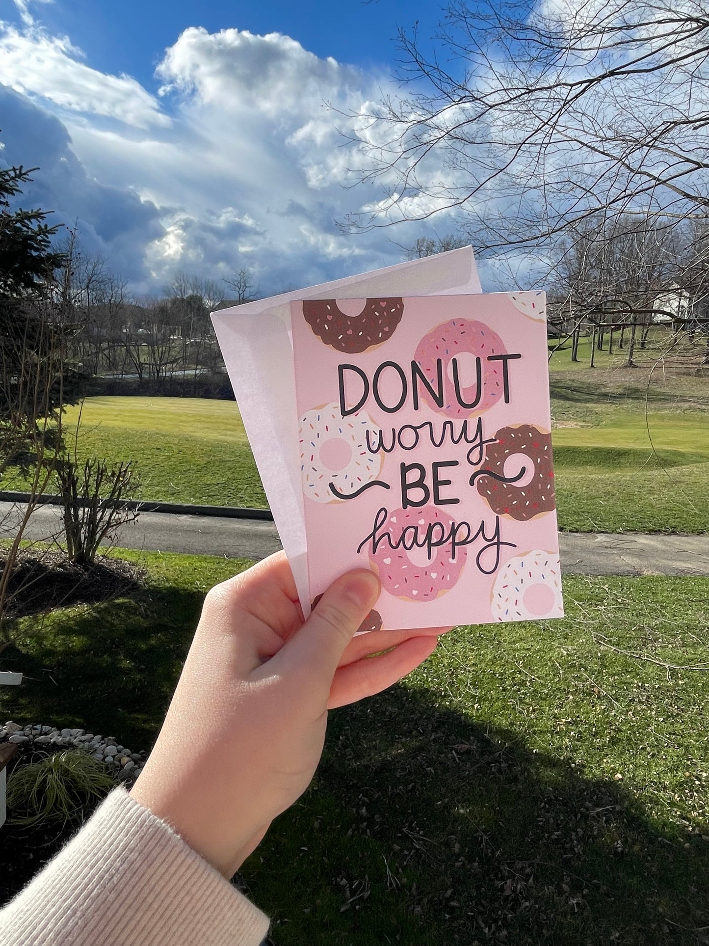 Donut Worry Be Happy Blank Greeting Card with White Envelope