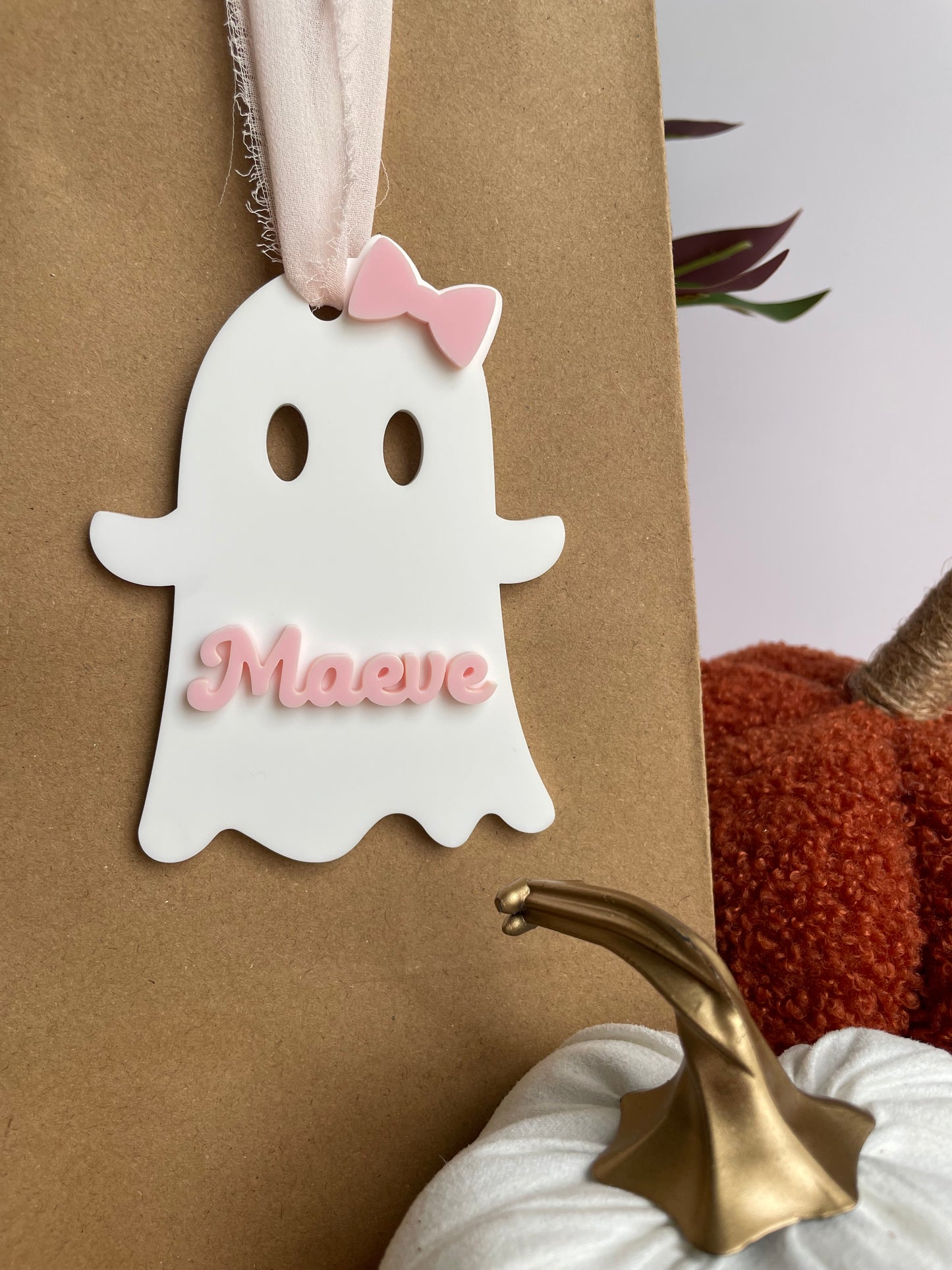 Cute Ghostie with a Bow Acrylic Gift Tag