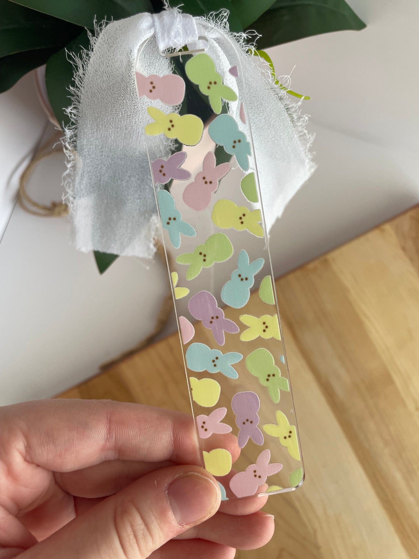 Easter Peeps Clear Acrylic Bookmark with Chiffon Ribbon