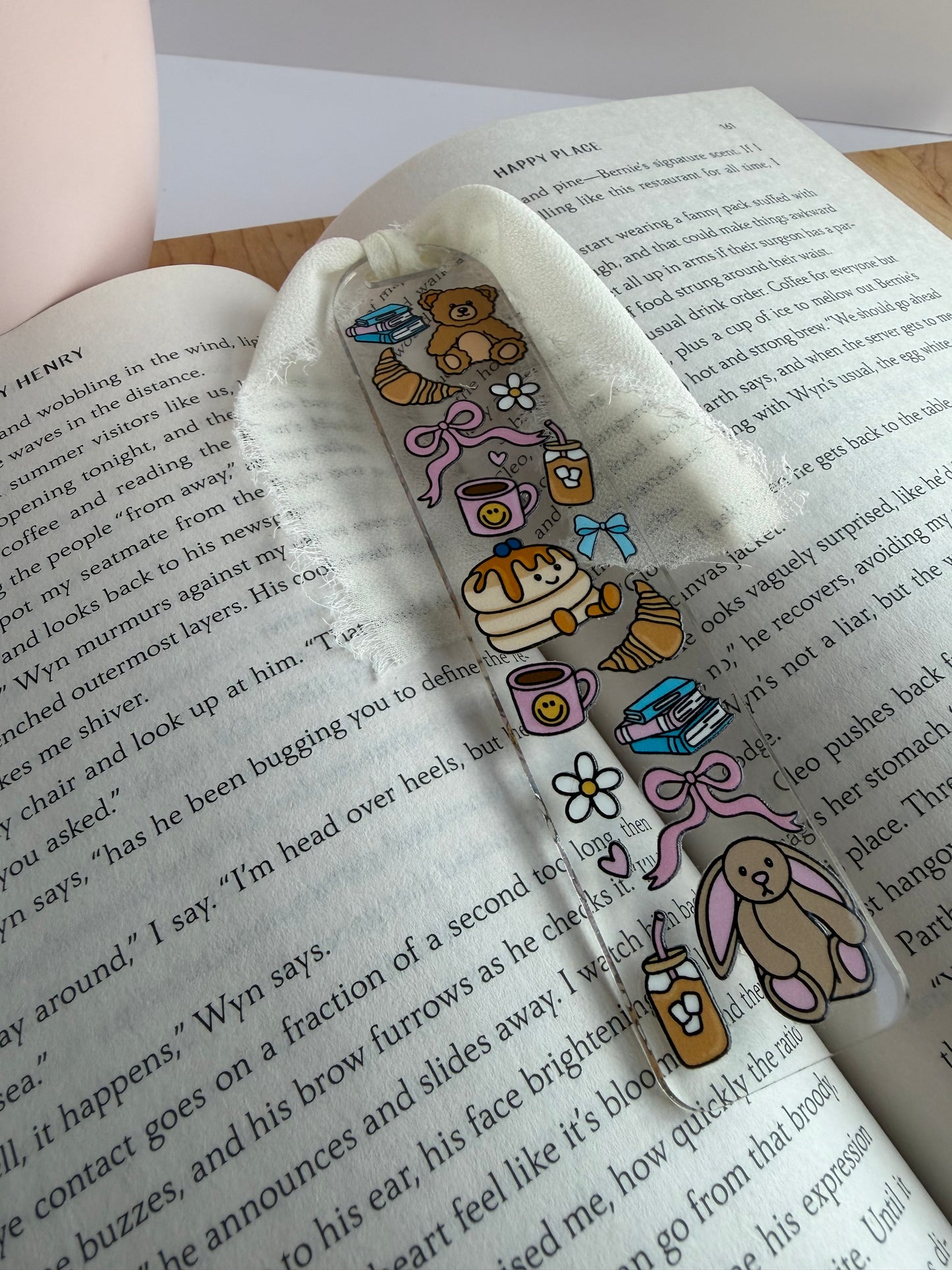 Cozy Girl Clear Acrylic Bookmark with Chiffon Ribbon