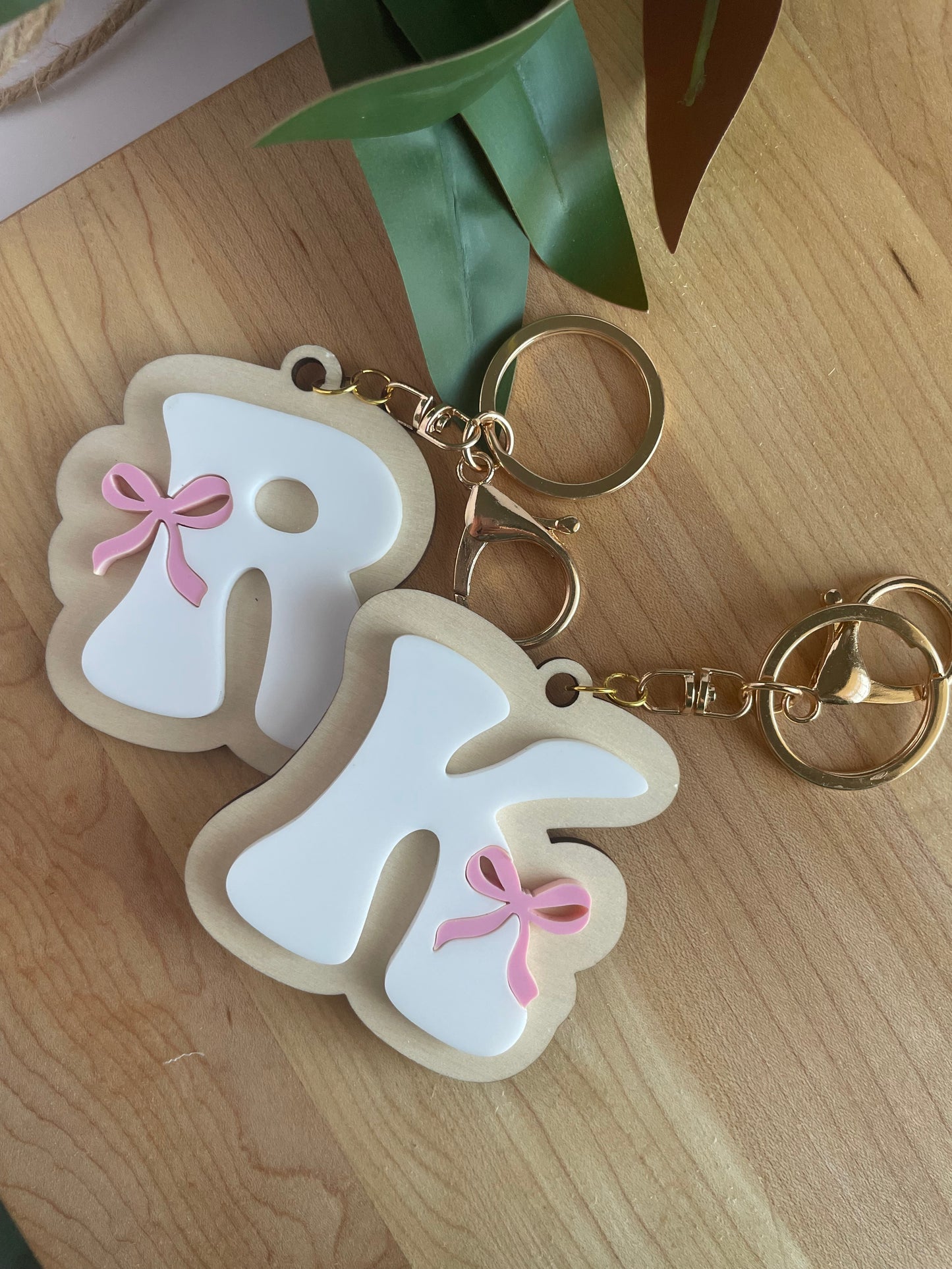 Custom Letter Bow Keychain with Gold Features