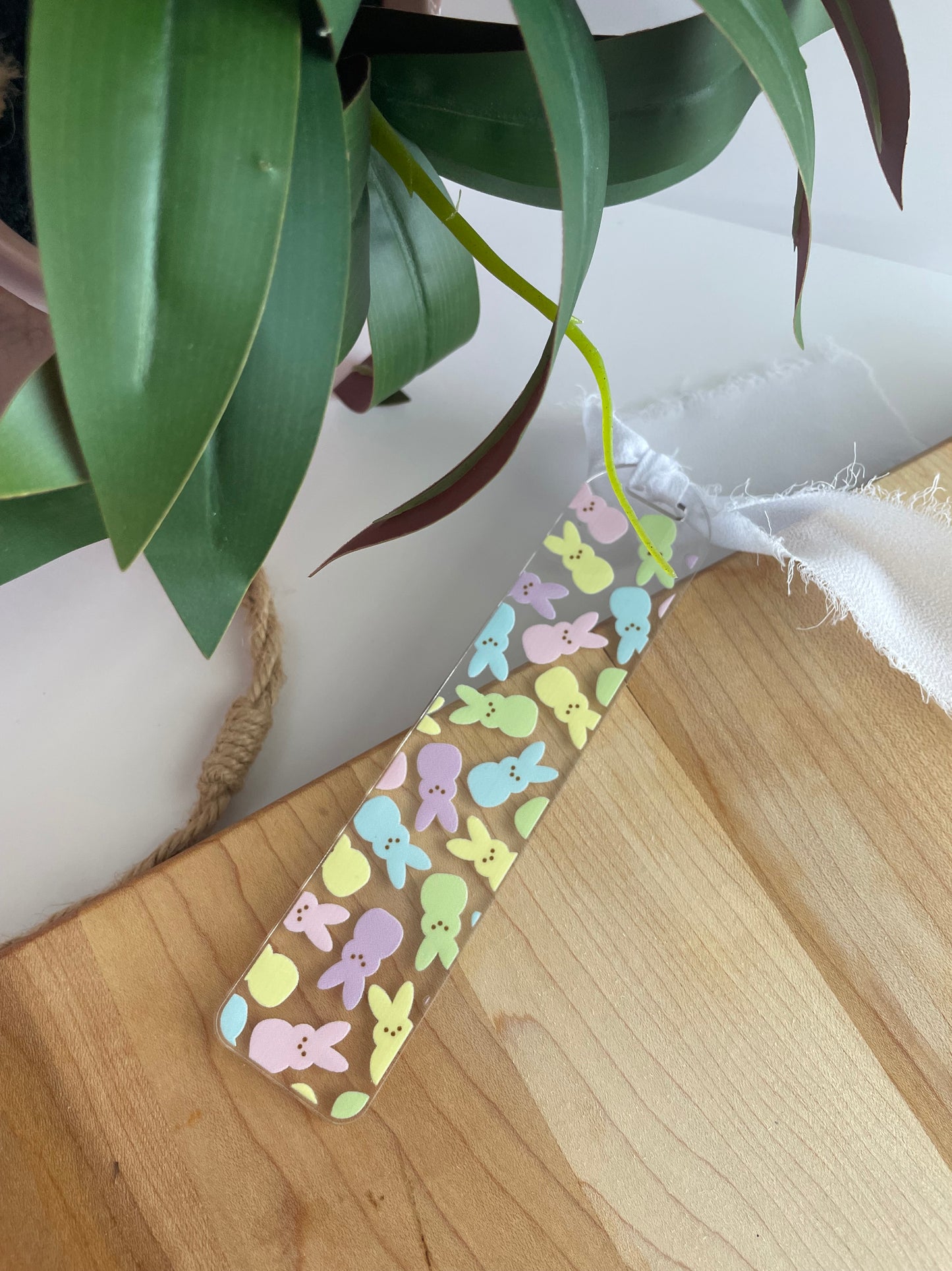 Easter Peeps Clear Acrylic Bookmark with Chiffon Ribbon