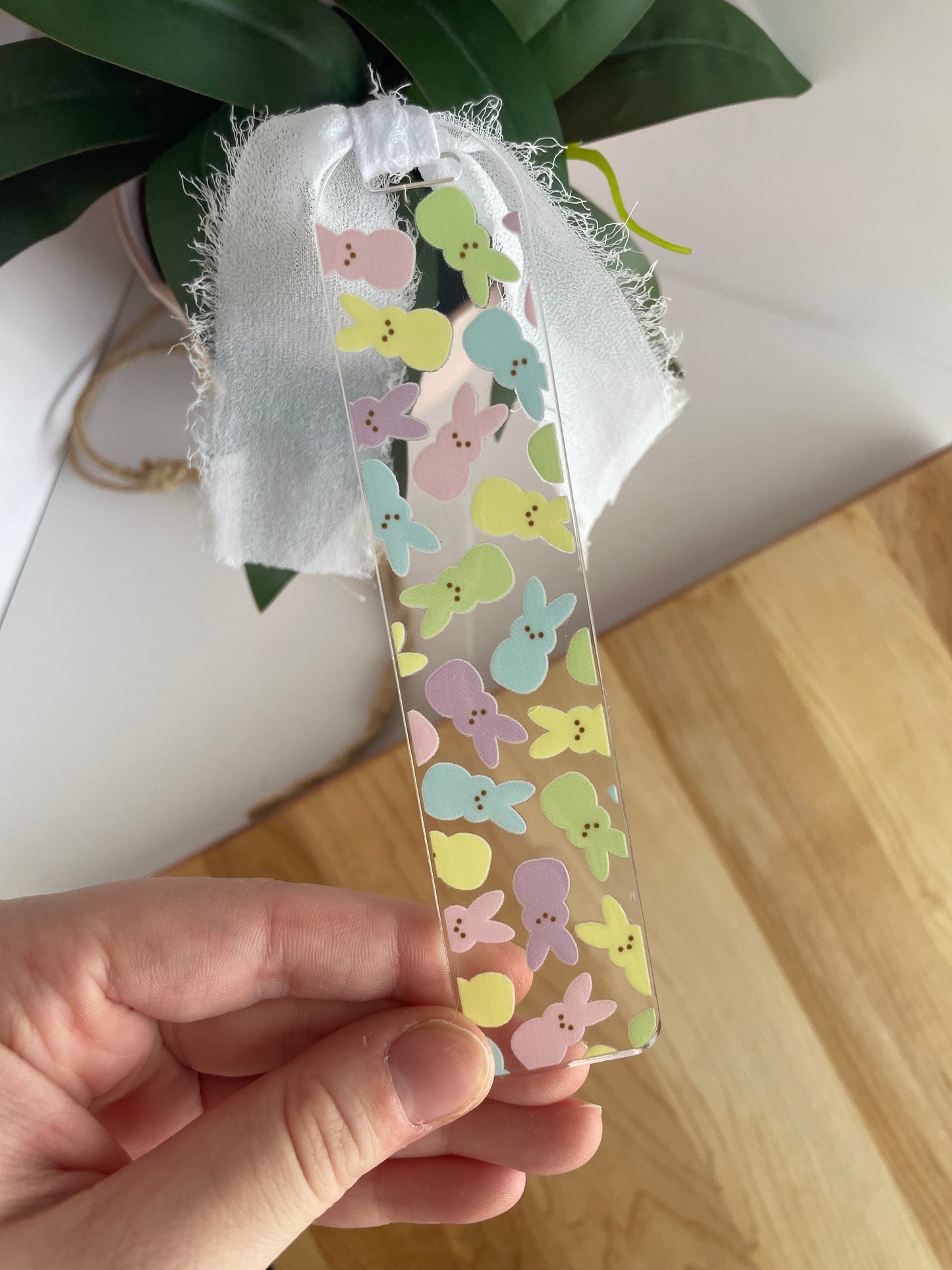 Easter Peeps Clear Acrylic Bookmark with Chiffon Ribbon