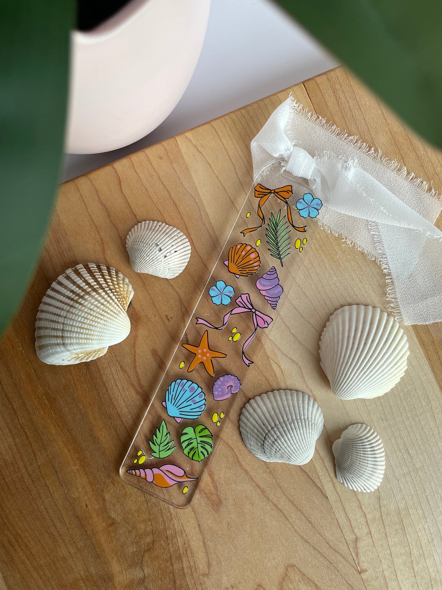 Under the Sea Clear Acrylic Bookmark with Chiffon Ribbon