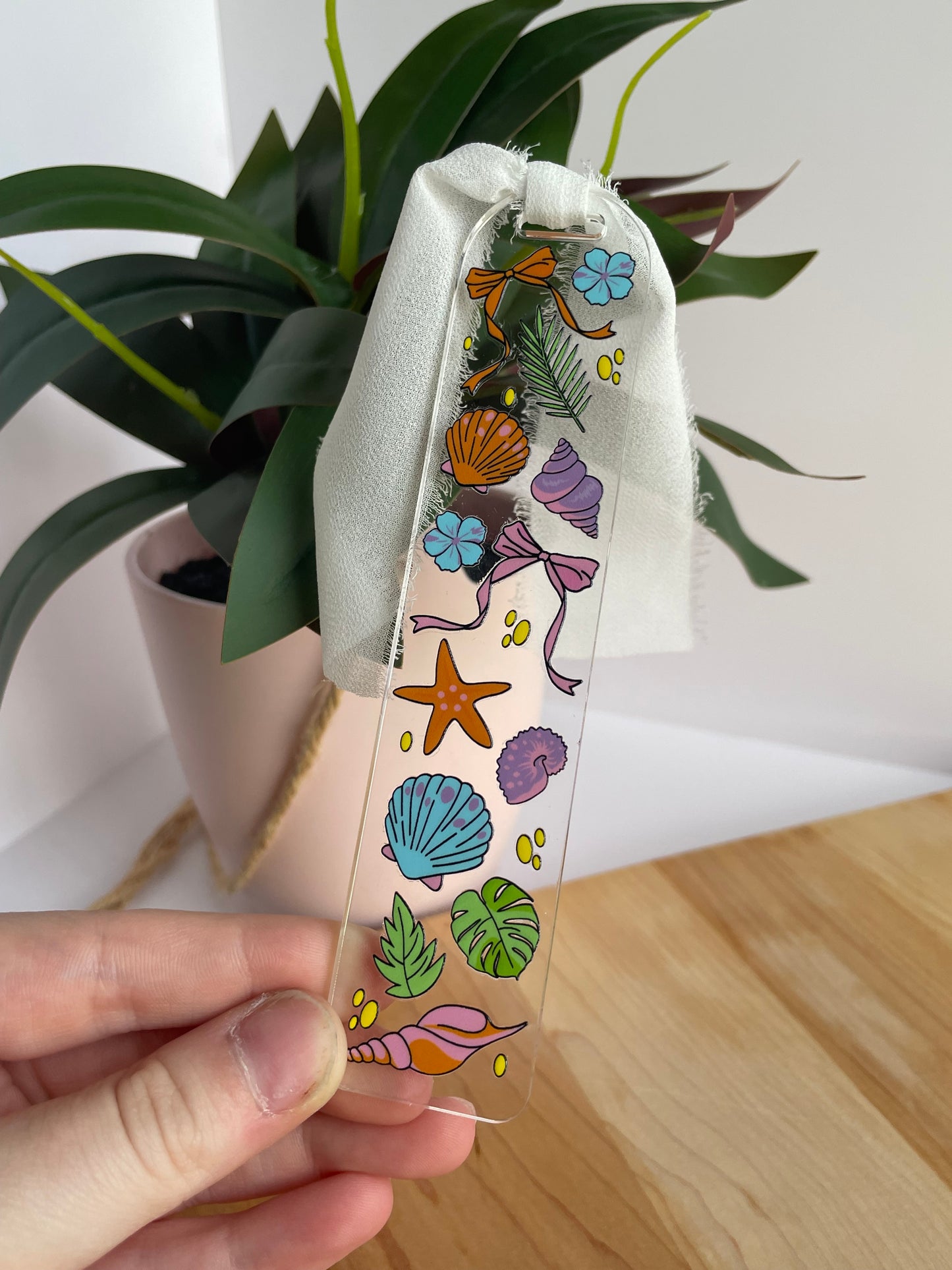 Under the Sea Clear Acrylic Bookmark with Chiffon Ribbon