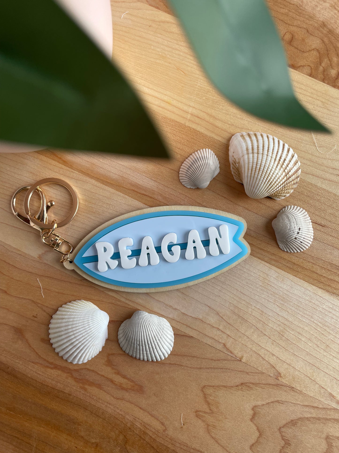 Custom Colorful Surfboard Keychain with Gold Features