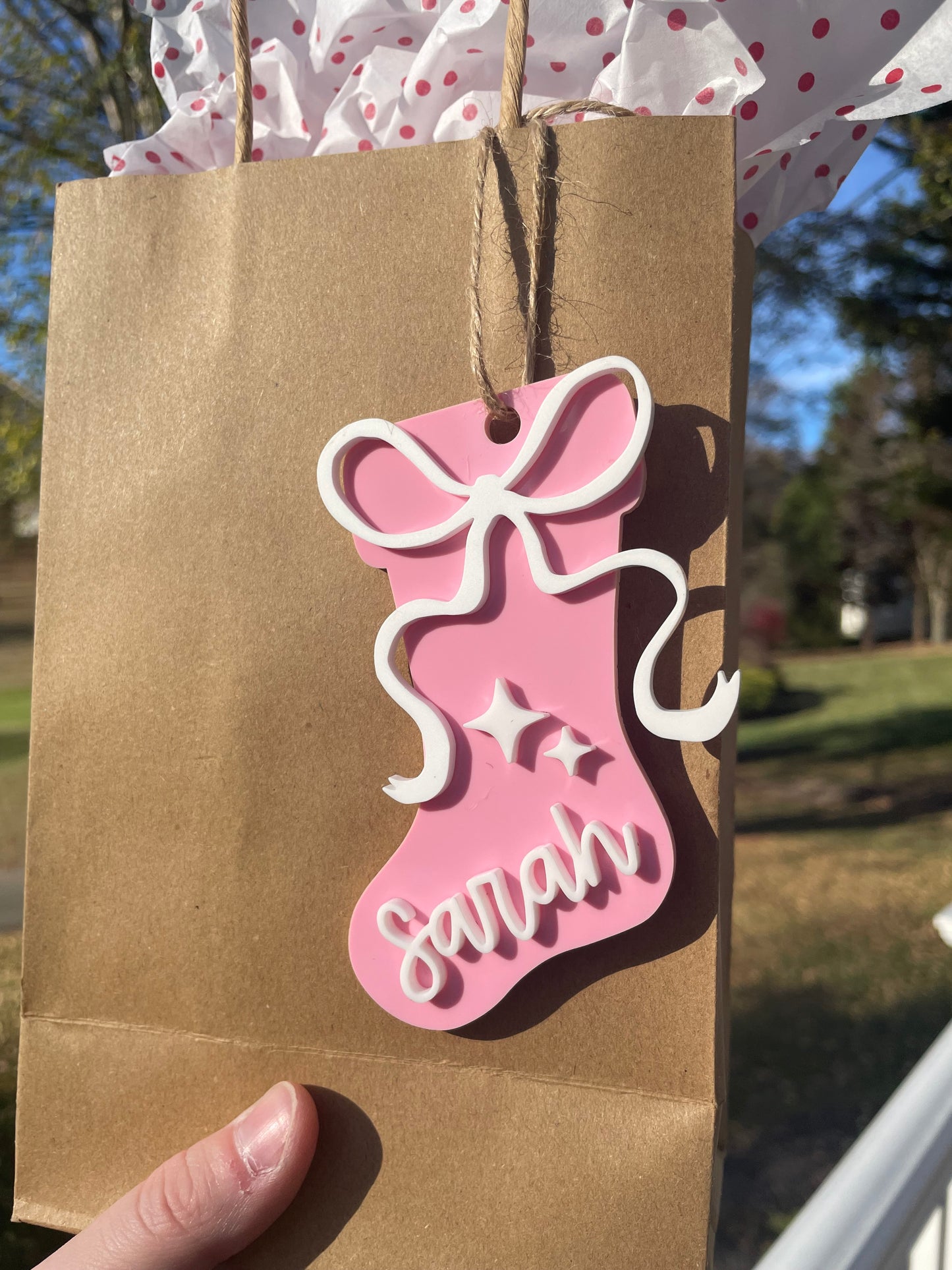 Holiday Stocking Custom Name Gift Tag with Twine