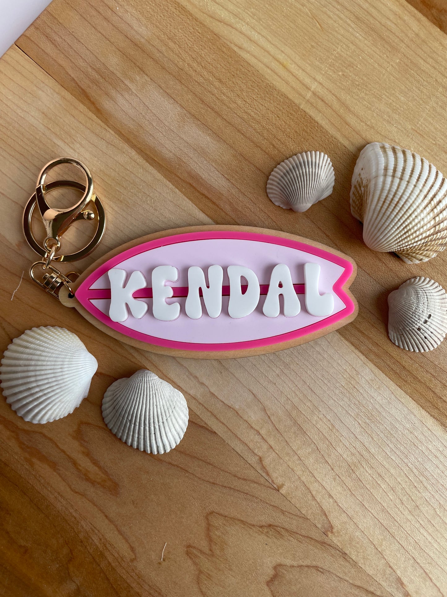 Custom Colorful Surfboard Keychain with Gold Features