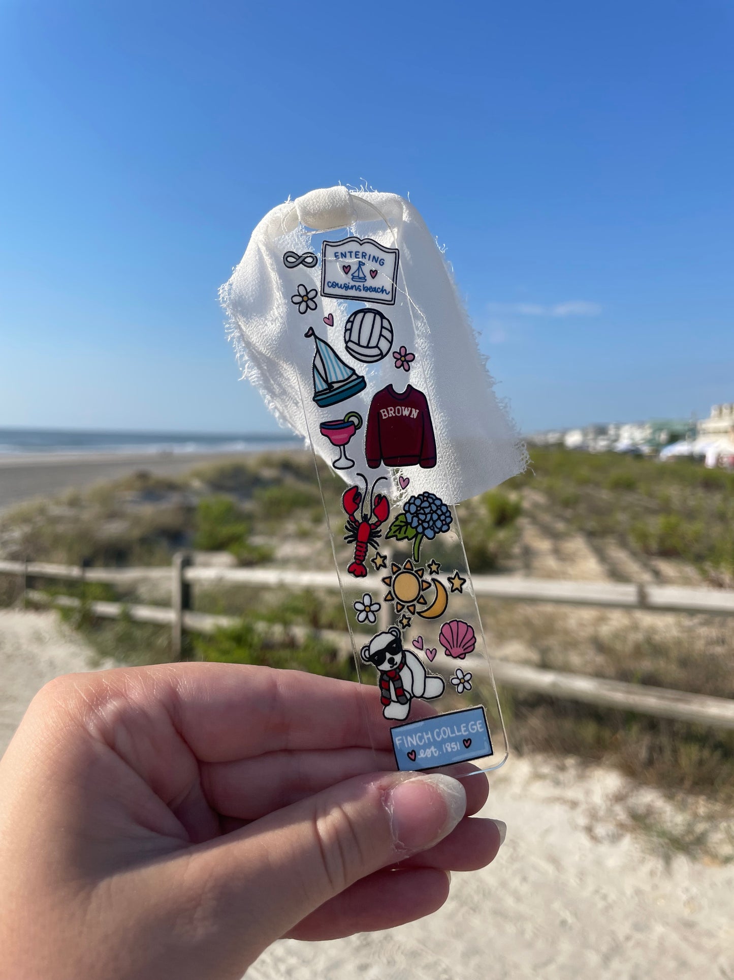 Cousins Beach Clear Acrylic Bookmark with Chiffon Ribbon