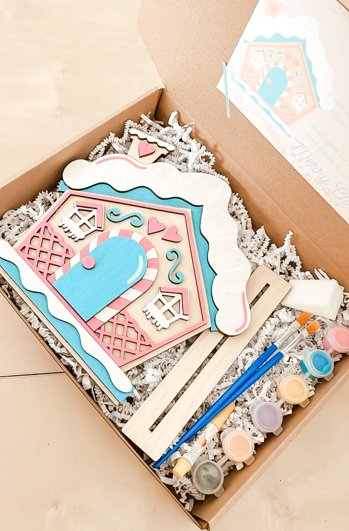 Paint Your Own Holiday Wooden Gingerbread House with Paints and Paintbrushes Included