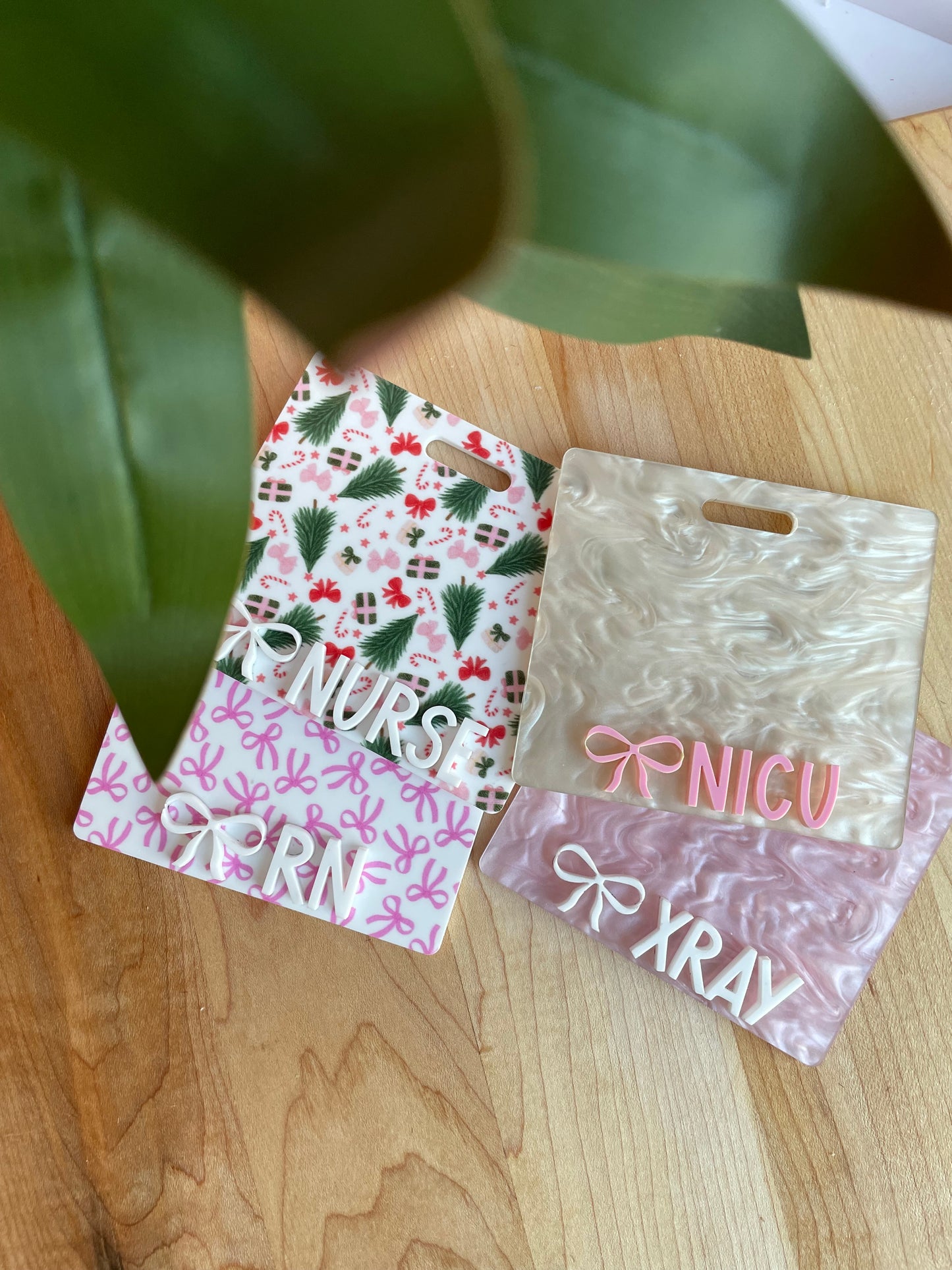 Pearl White and Pink Letters Badge Backer